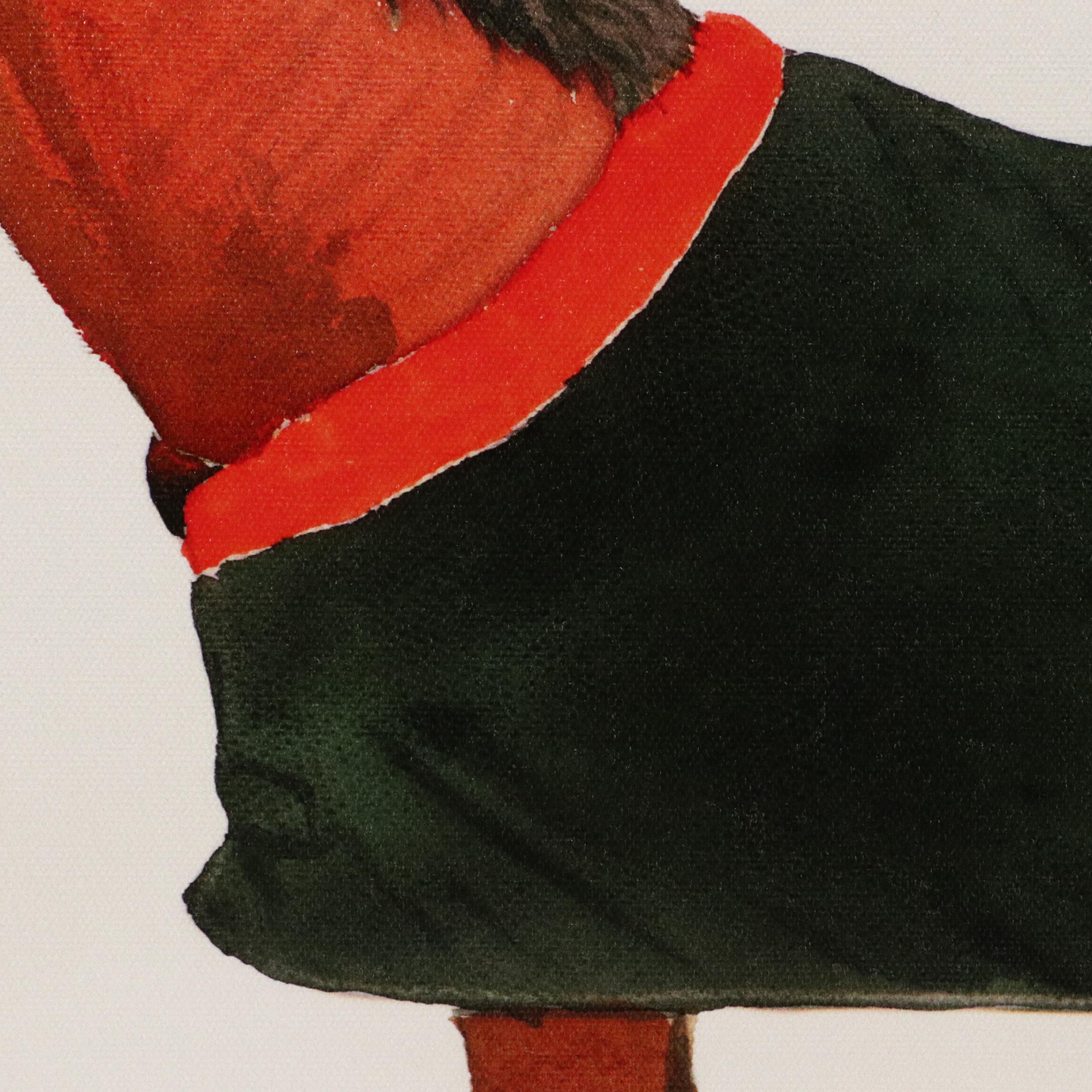 Giclée of Horse Wearing Red and Black Fleece, 21st Century