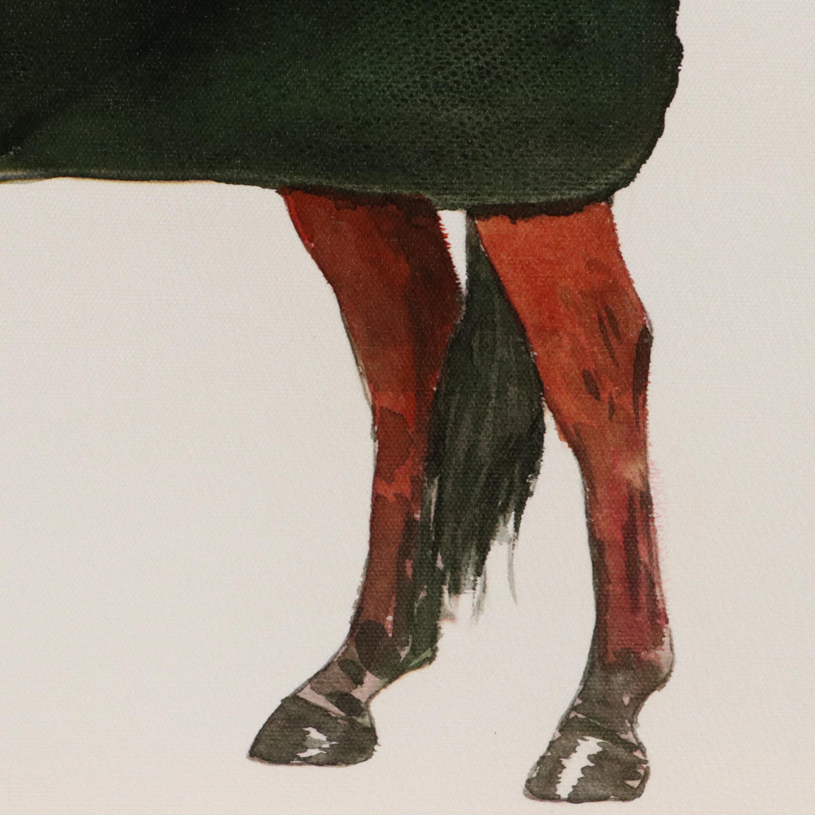 Giclée of Horse Wearing Red and Black Fleece, 21st Century