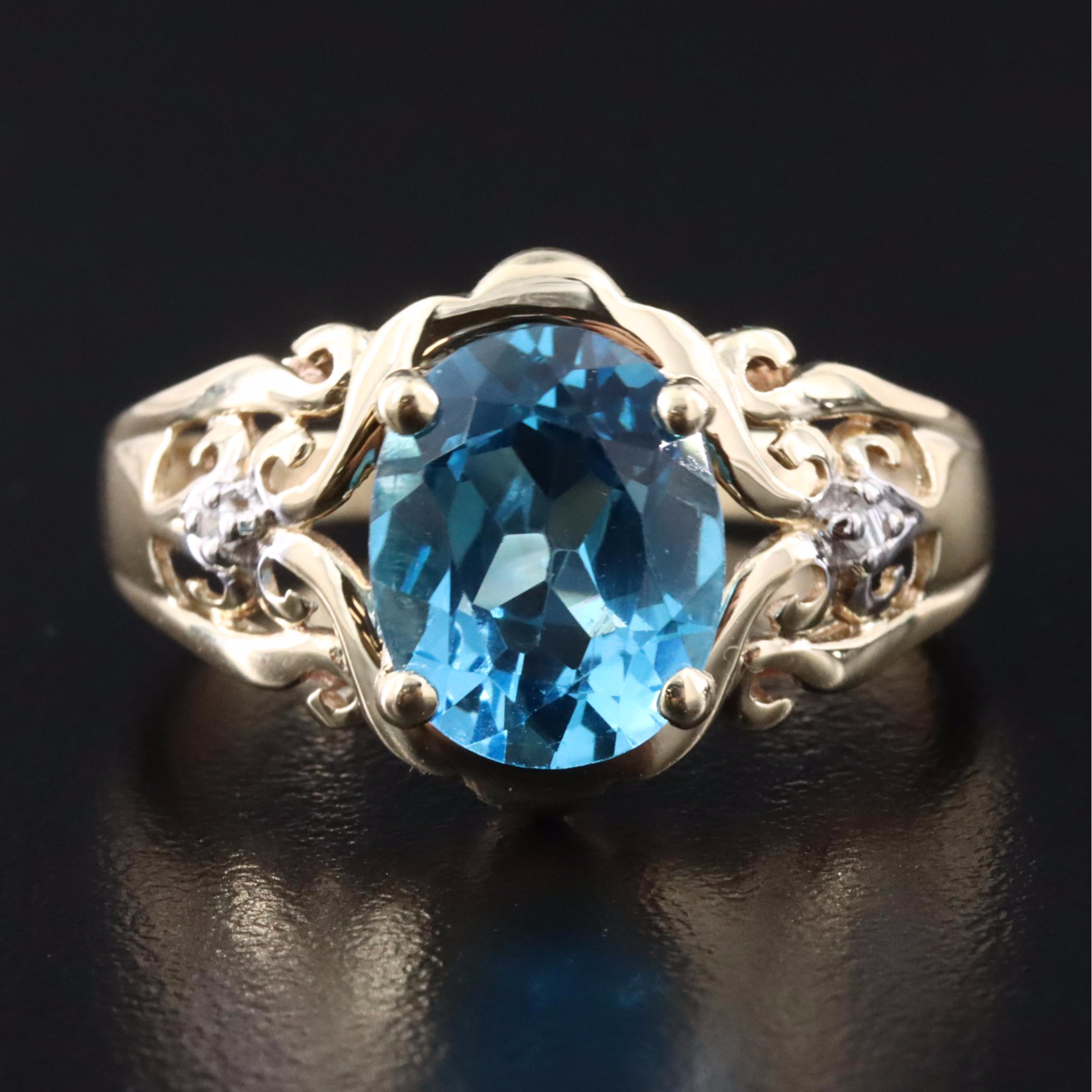 10K Swiss Blue Topaz and Diamond Ring