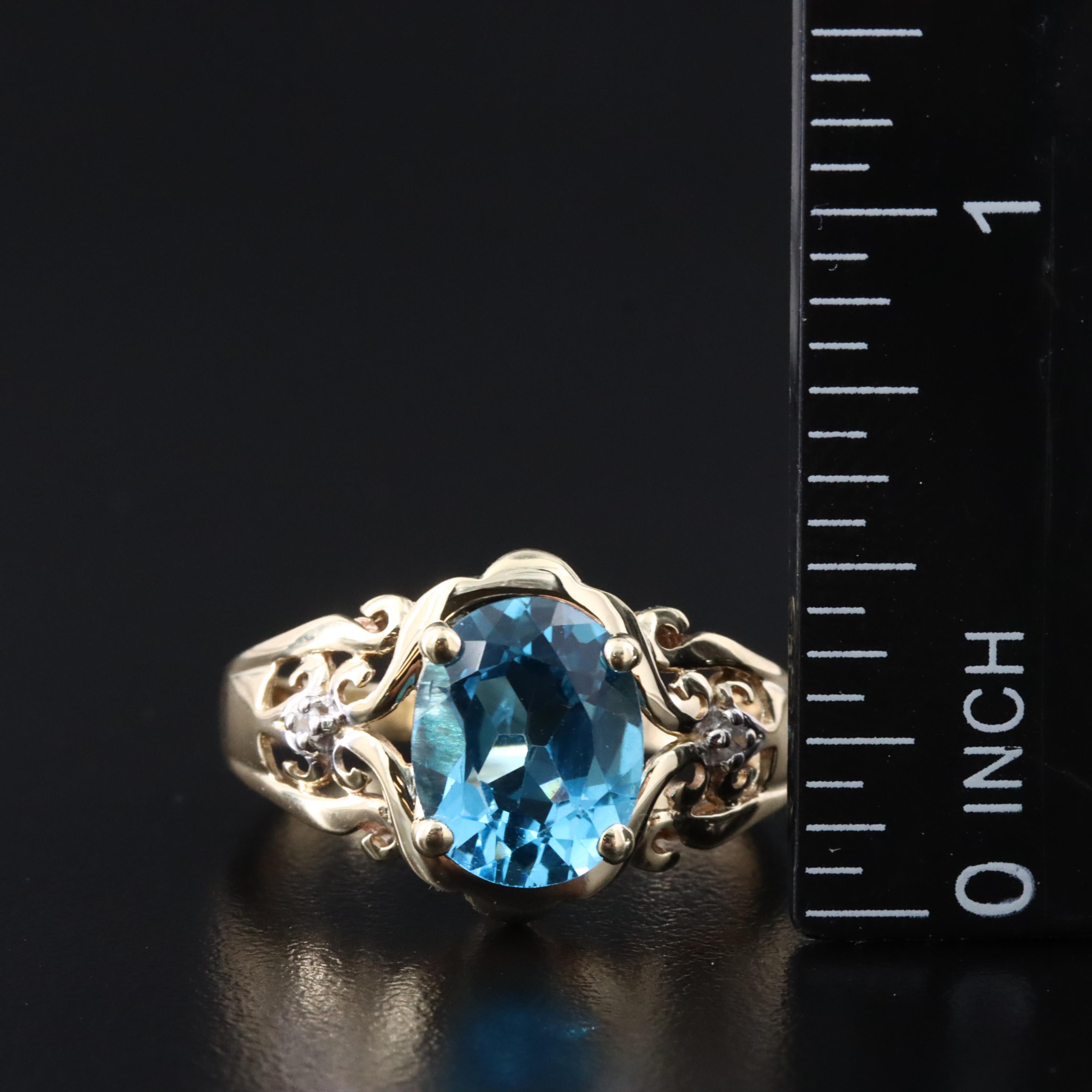 10K Swiss Blue Topaz and Diamond Ring
