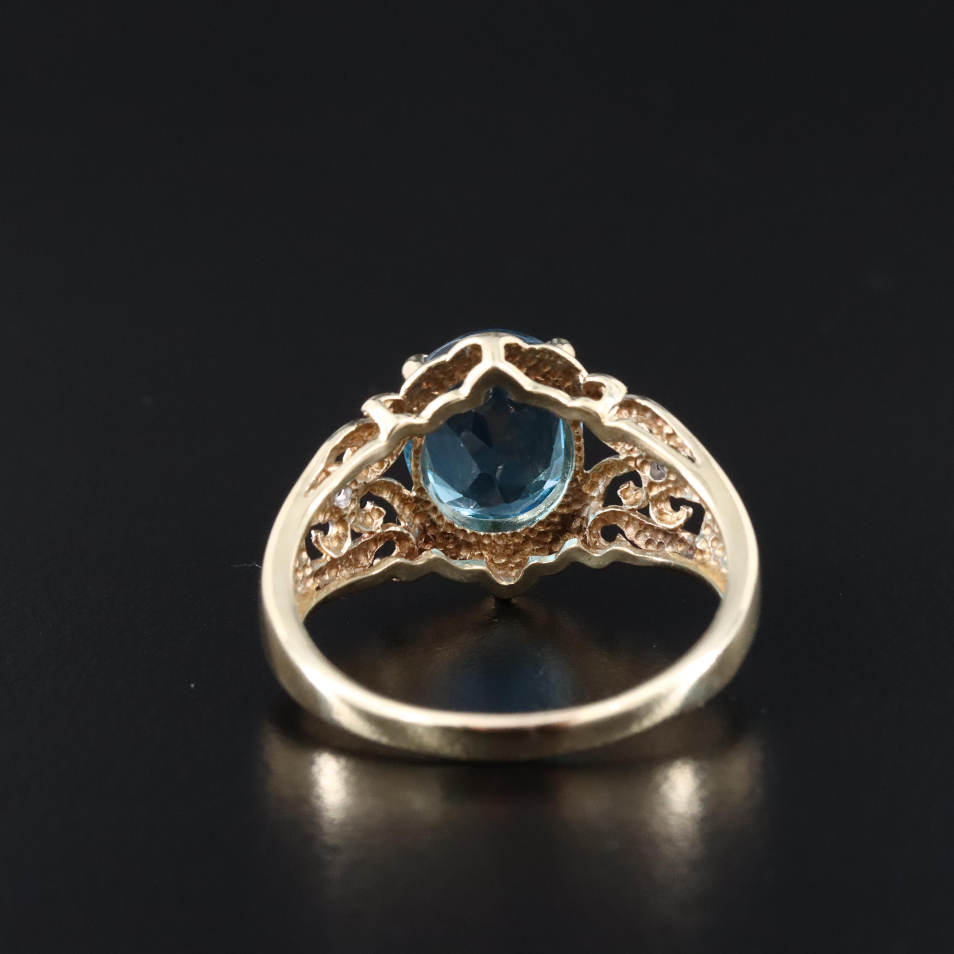 10K Swiss Blue Topaz and Diamond Ring