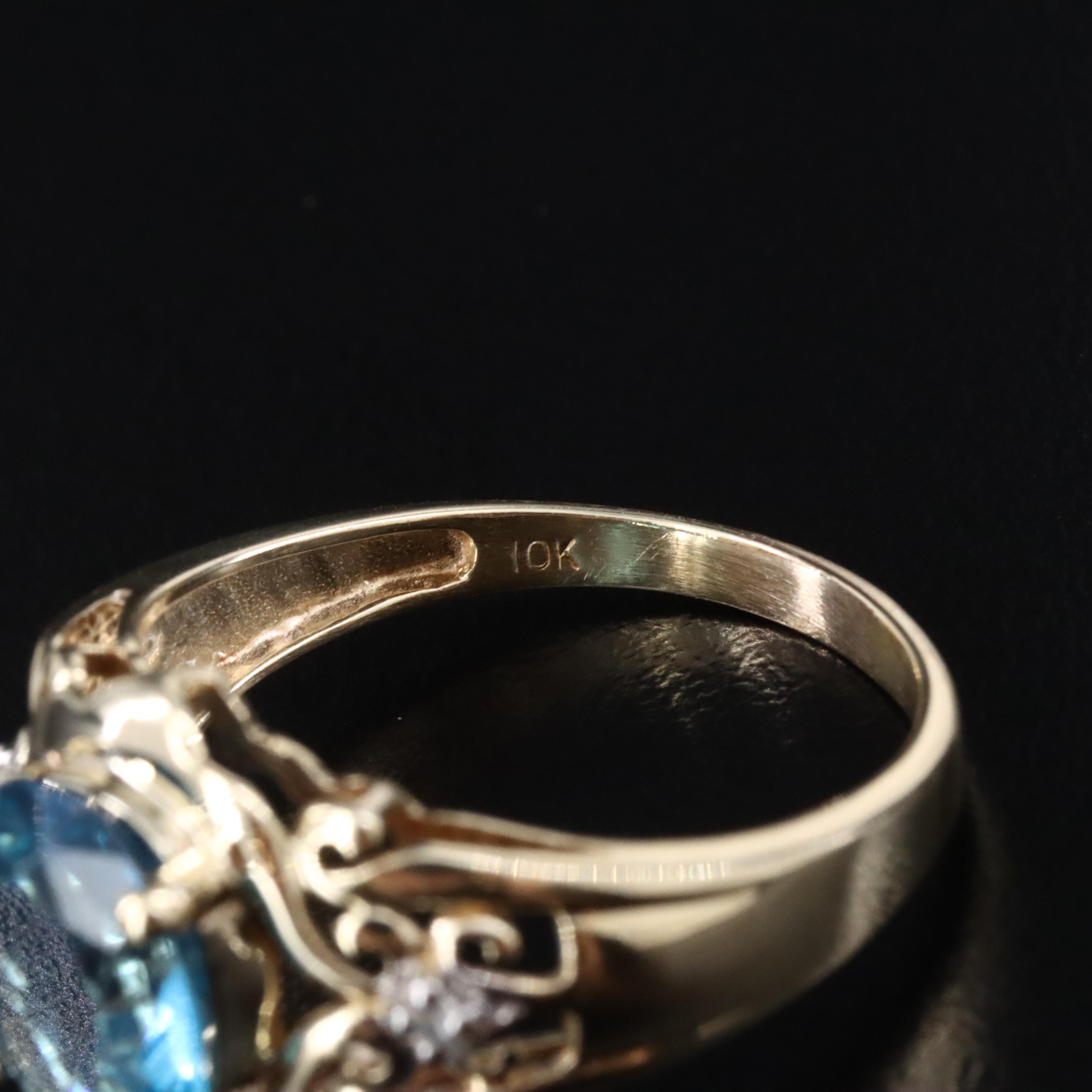 10K Swiss Blue Topaz and Diamond Ring