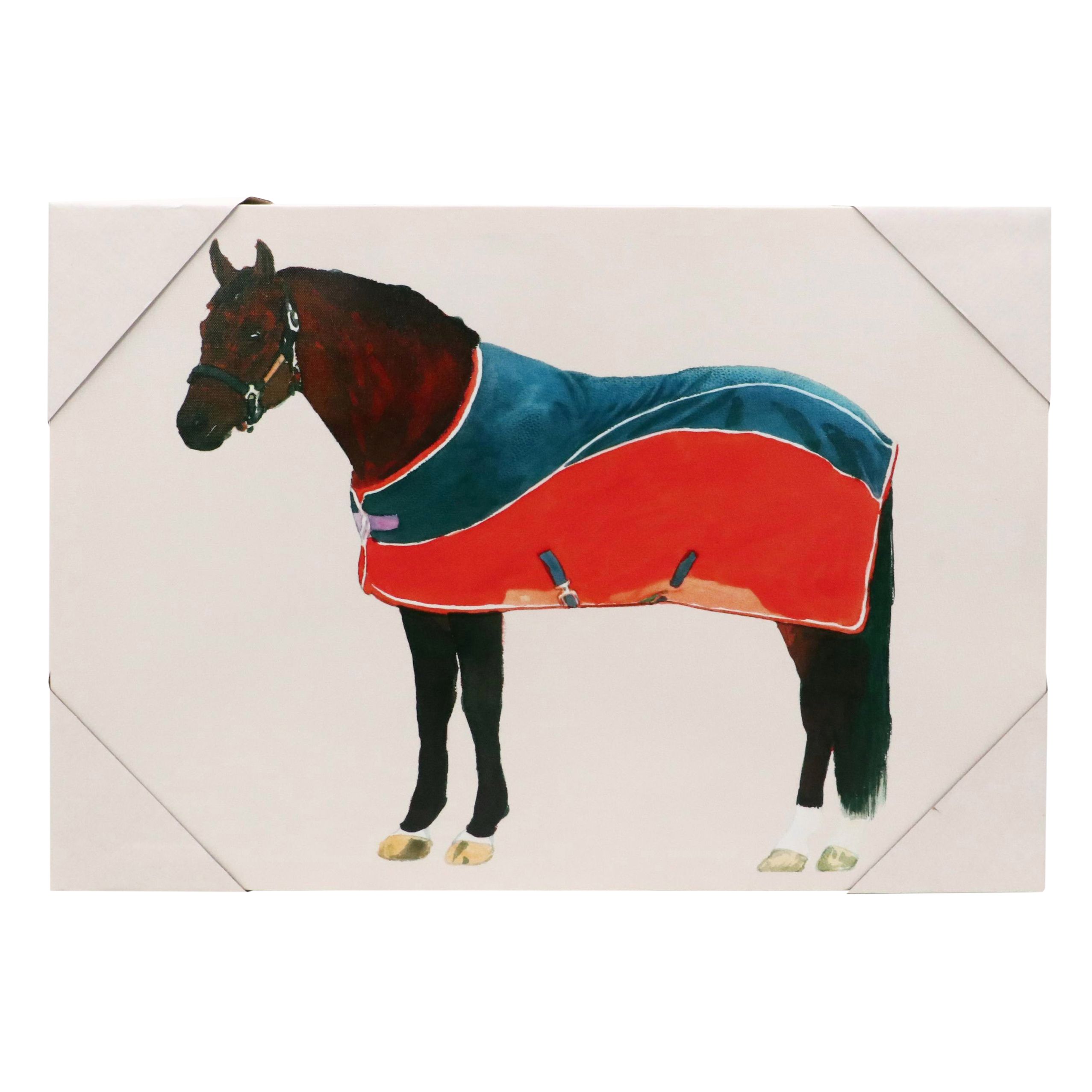 Giclée of Horse Wearing Red and Blue Fleece, 21st Century