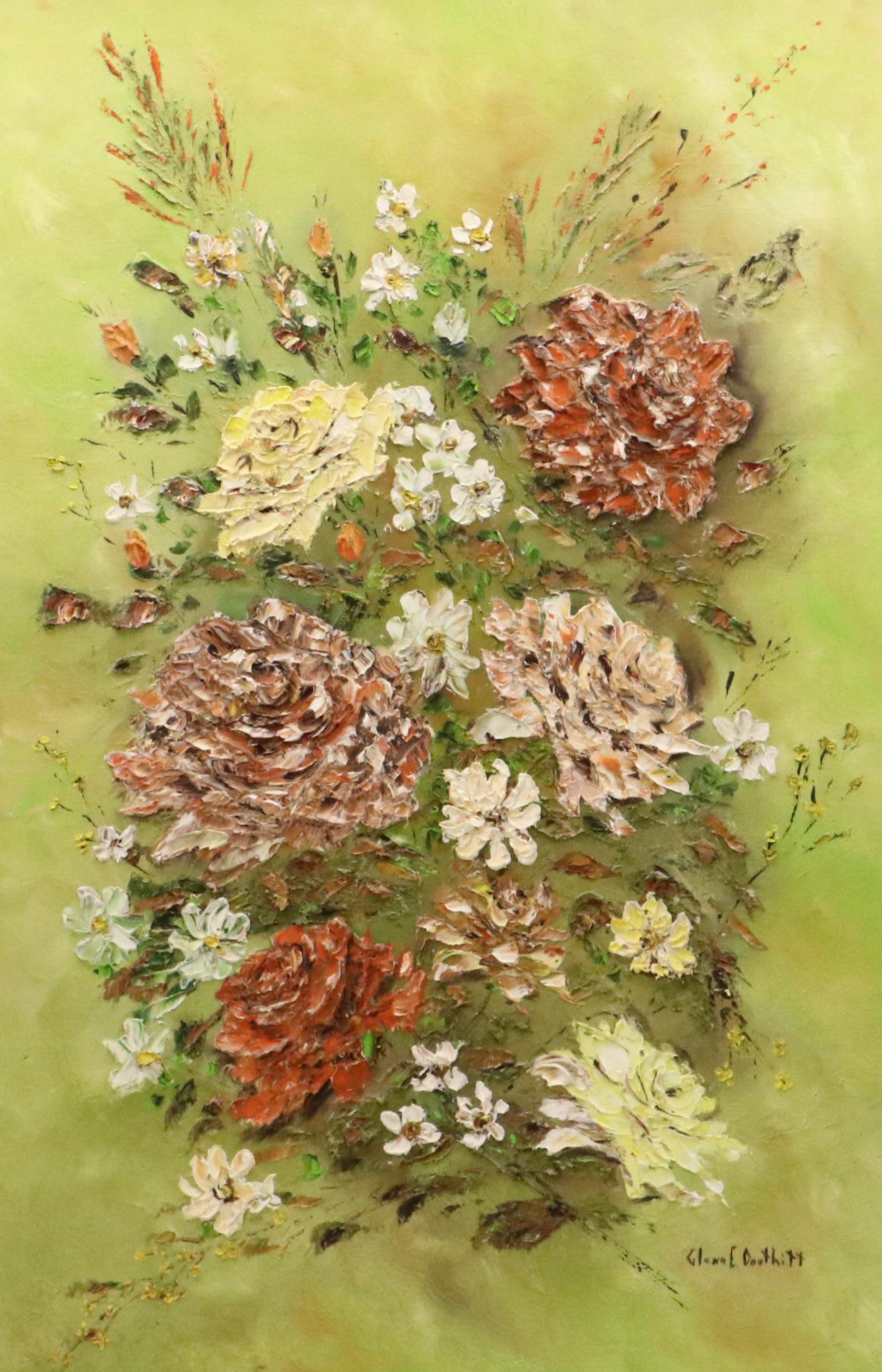 Glenn E. Douthitt Floral Impasto Oil Painting of Roses