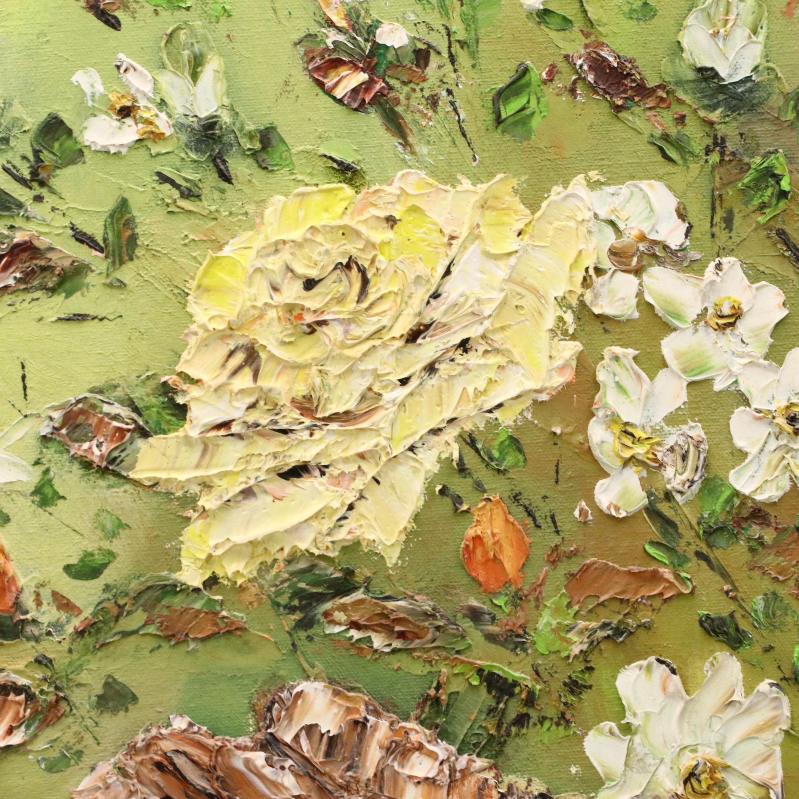 Glenn E. Douthitt Floral Impasto Oil Painting of Roses