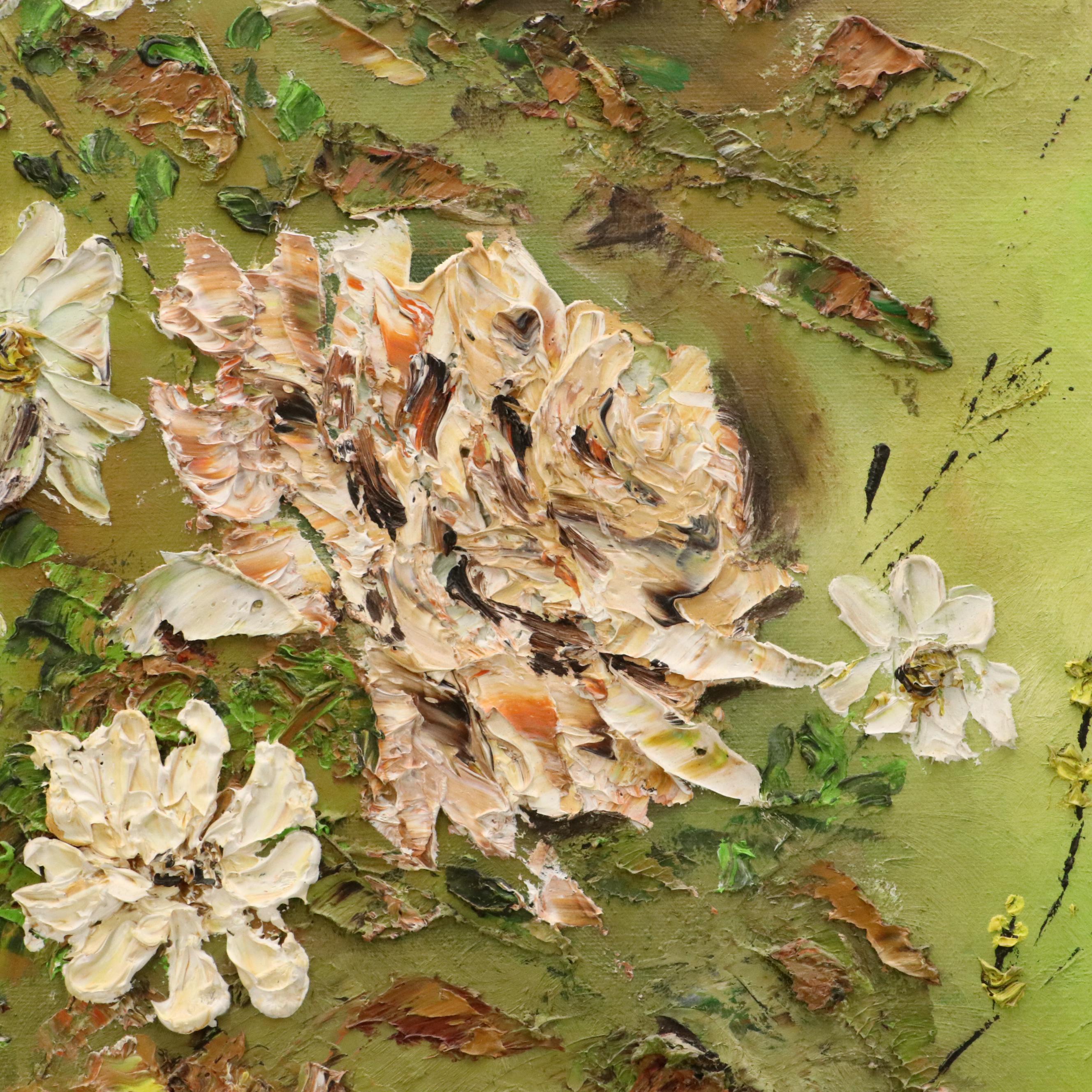 Glenn E. Douthitt Floral Impasto Oil Painting of Roses