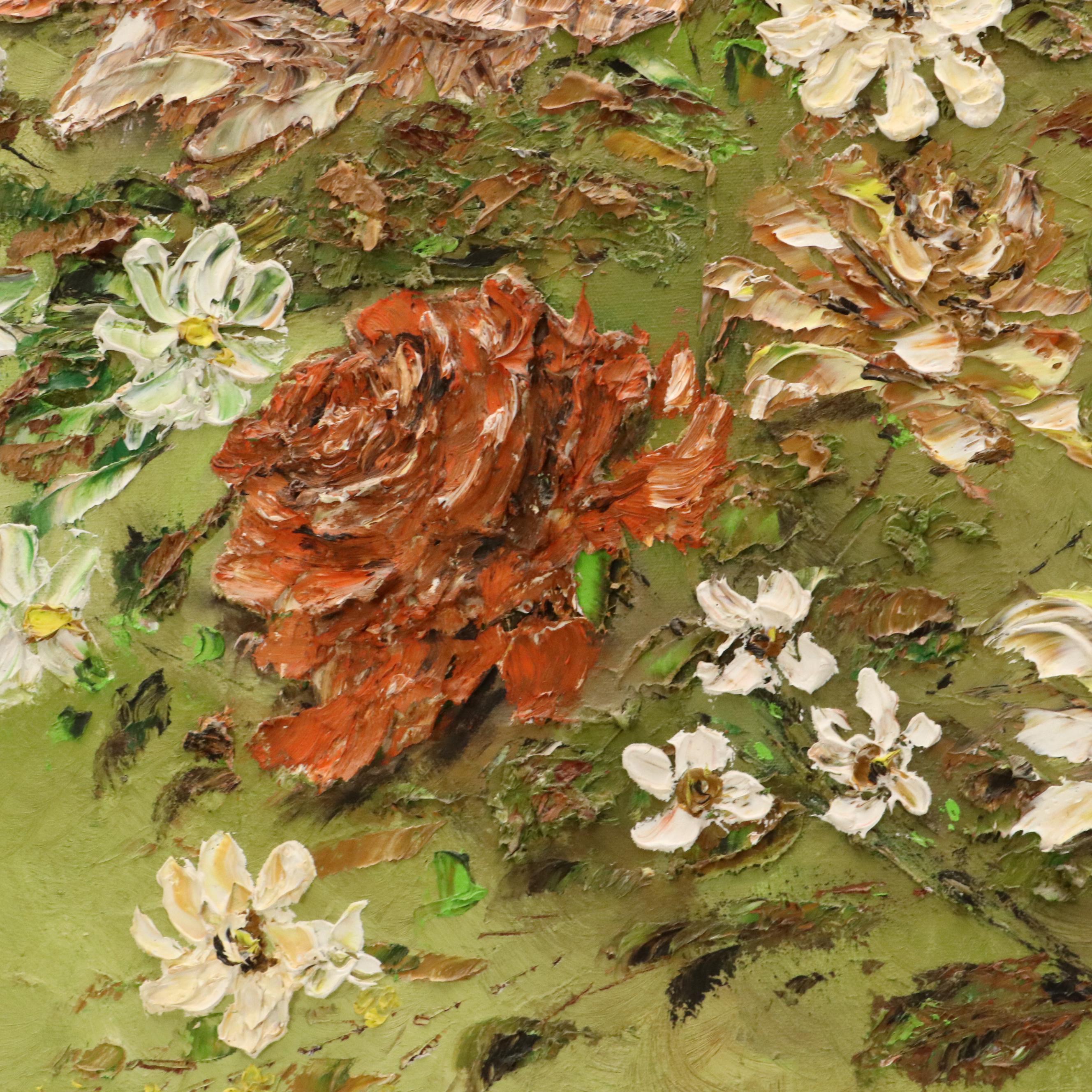 Glenn E. Douthitt Floral Impasto Oil Painting of Roses