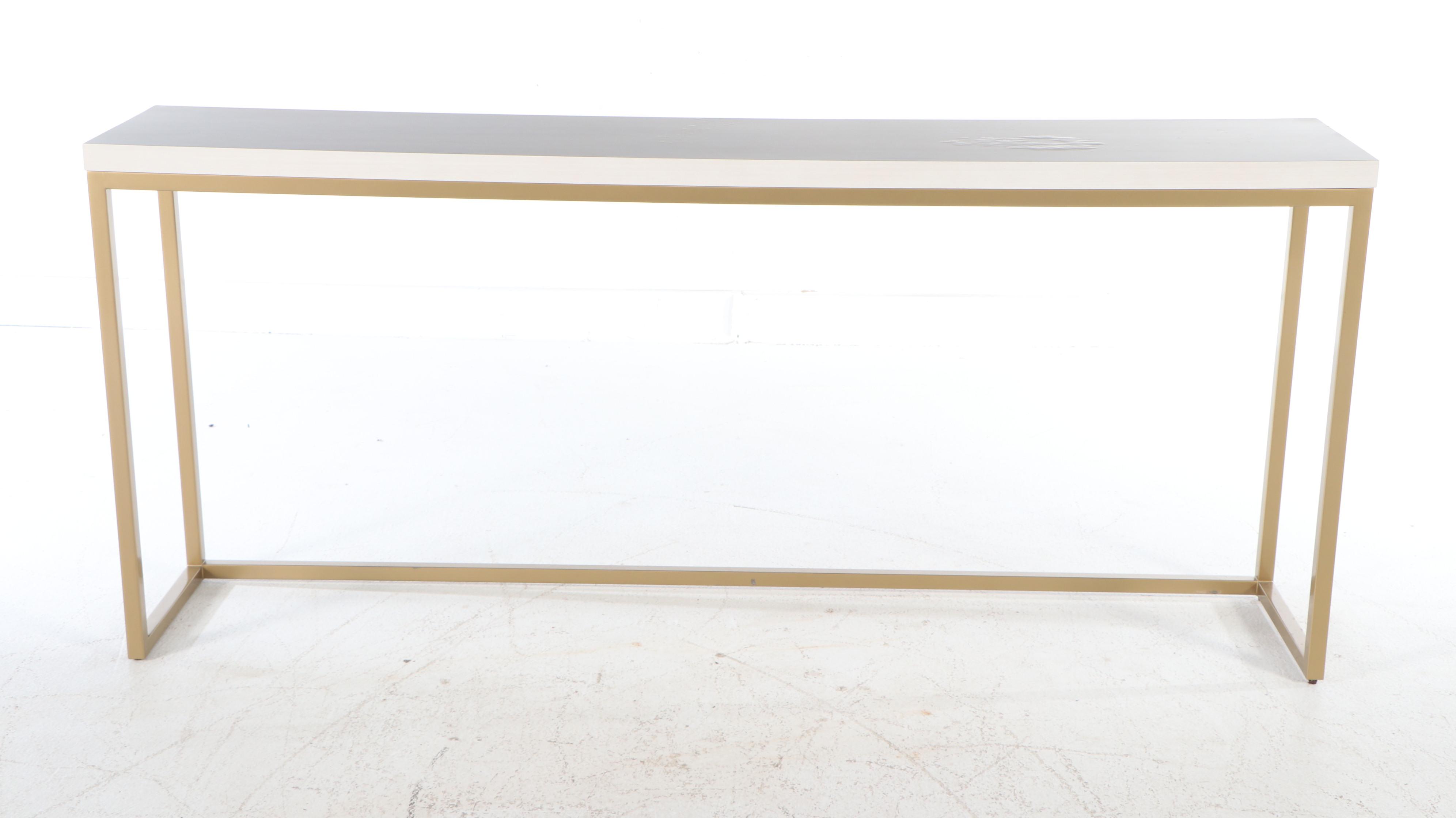 Universal Furniture Contemporary Marble Top Gold Tone Metal Bar with Stools