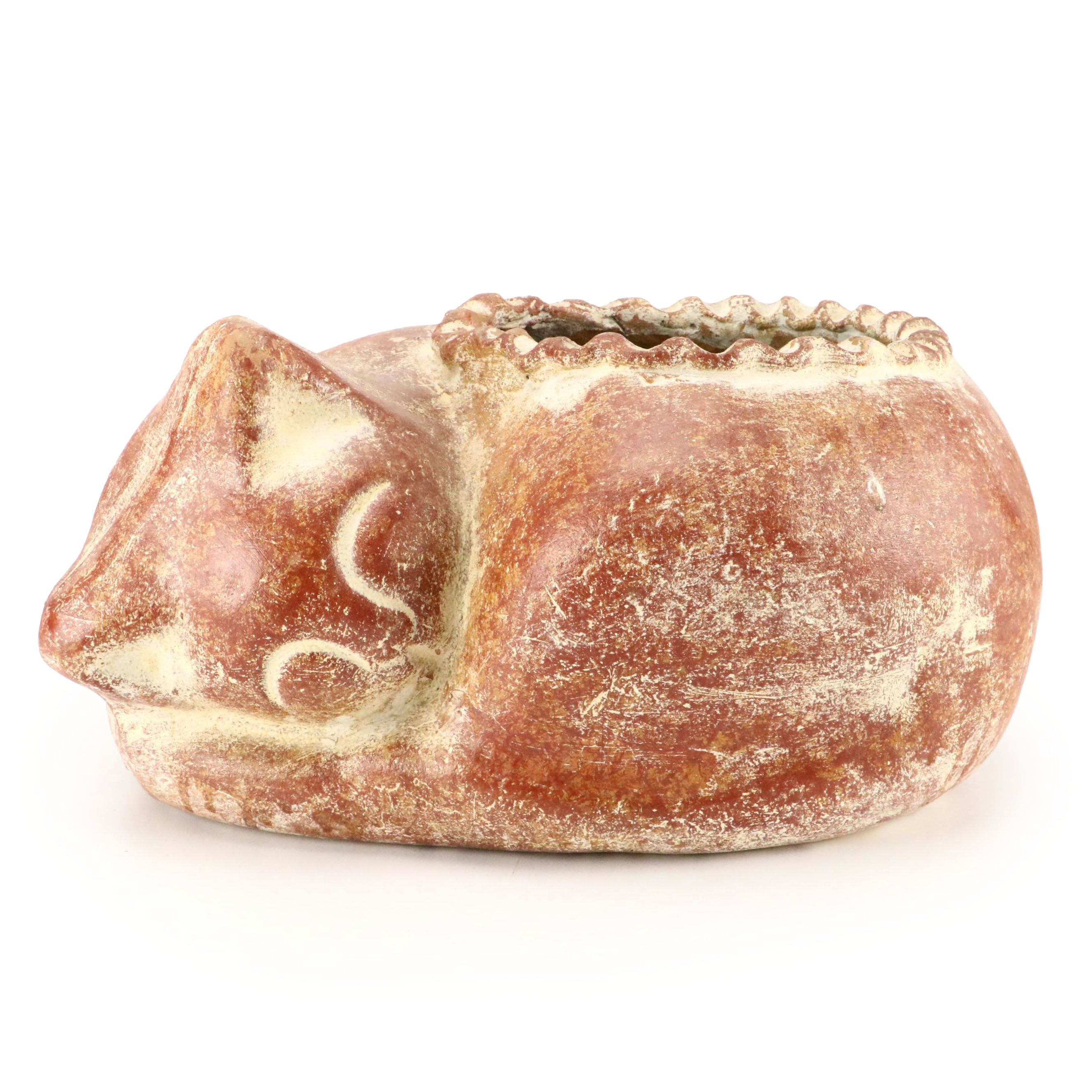 Earthenware Sleeping Cat Outdoor Planter