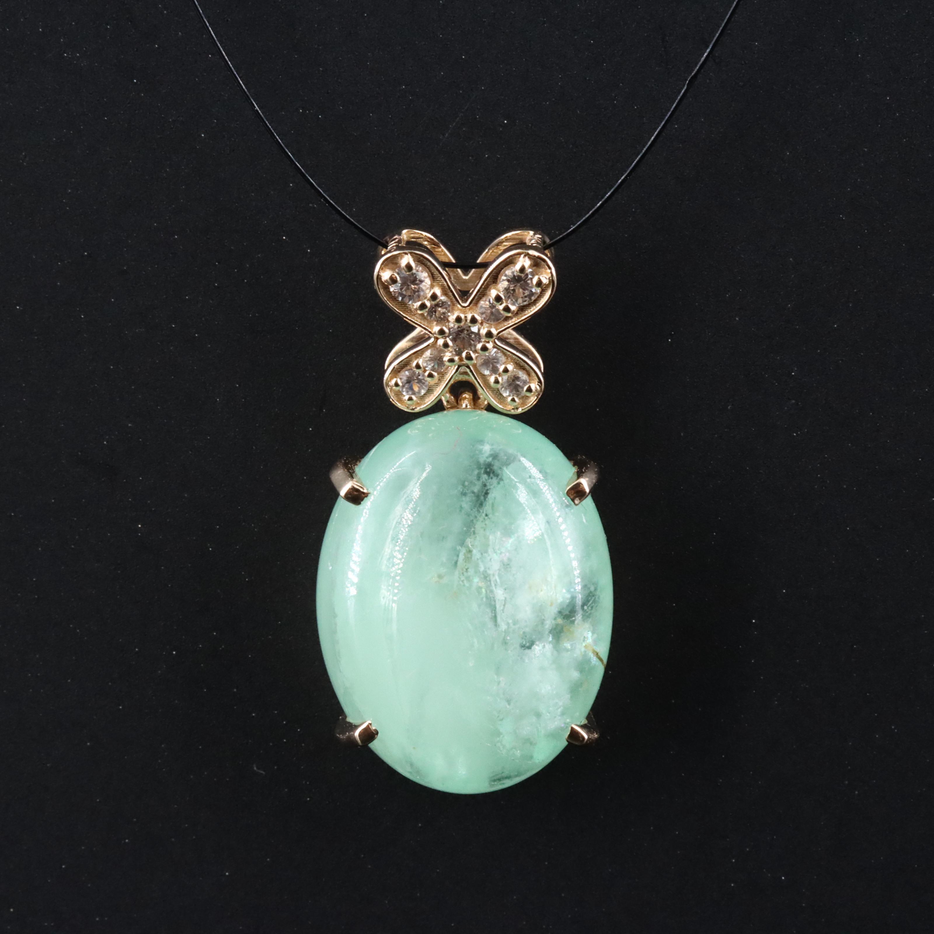 14K 10.83 CT Emerald, White Sapphire and White Topaz Pendant