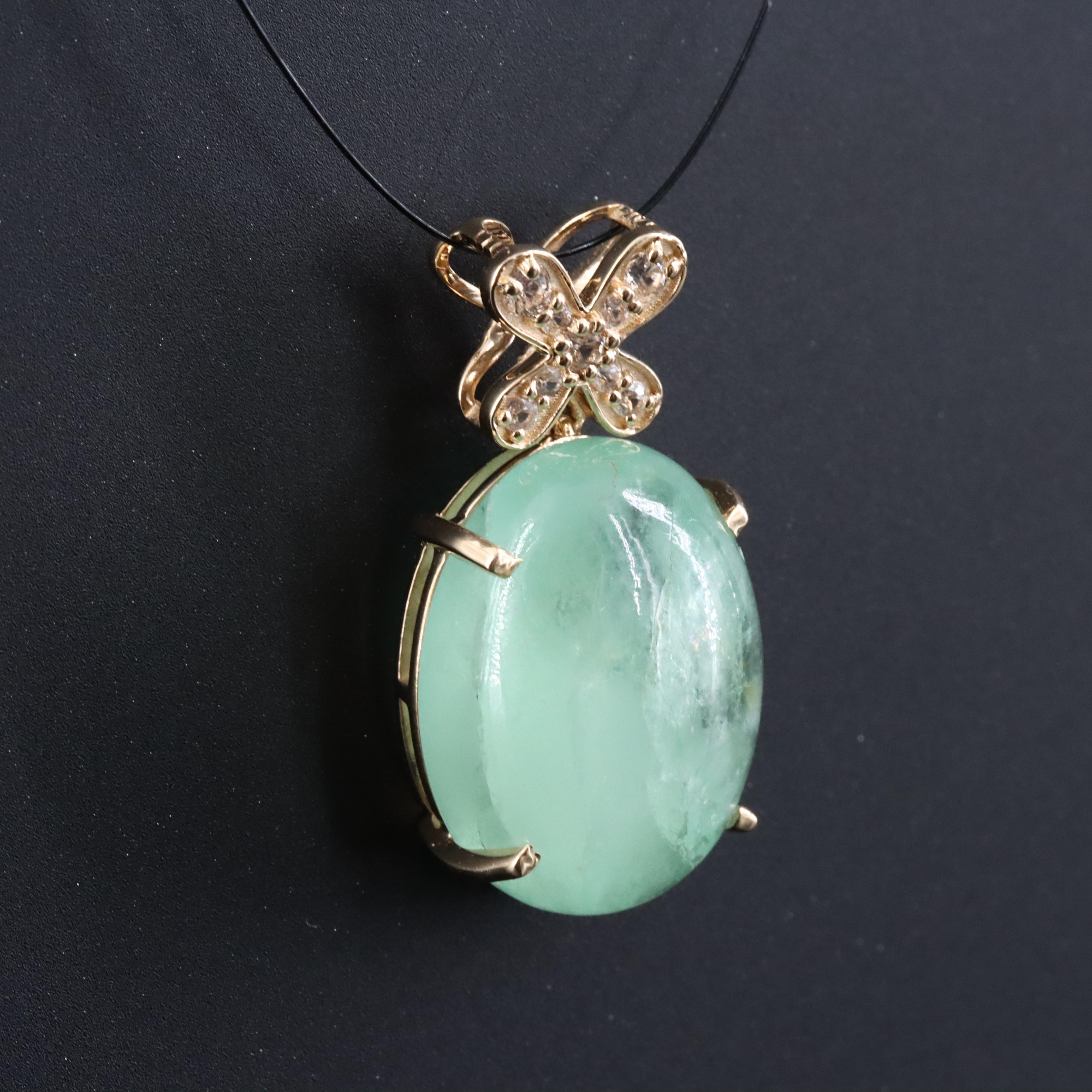 14K 10.83 CT Emerald, White Sapphire and White Topaz Pendant