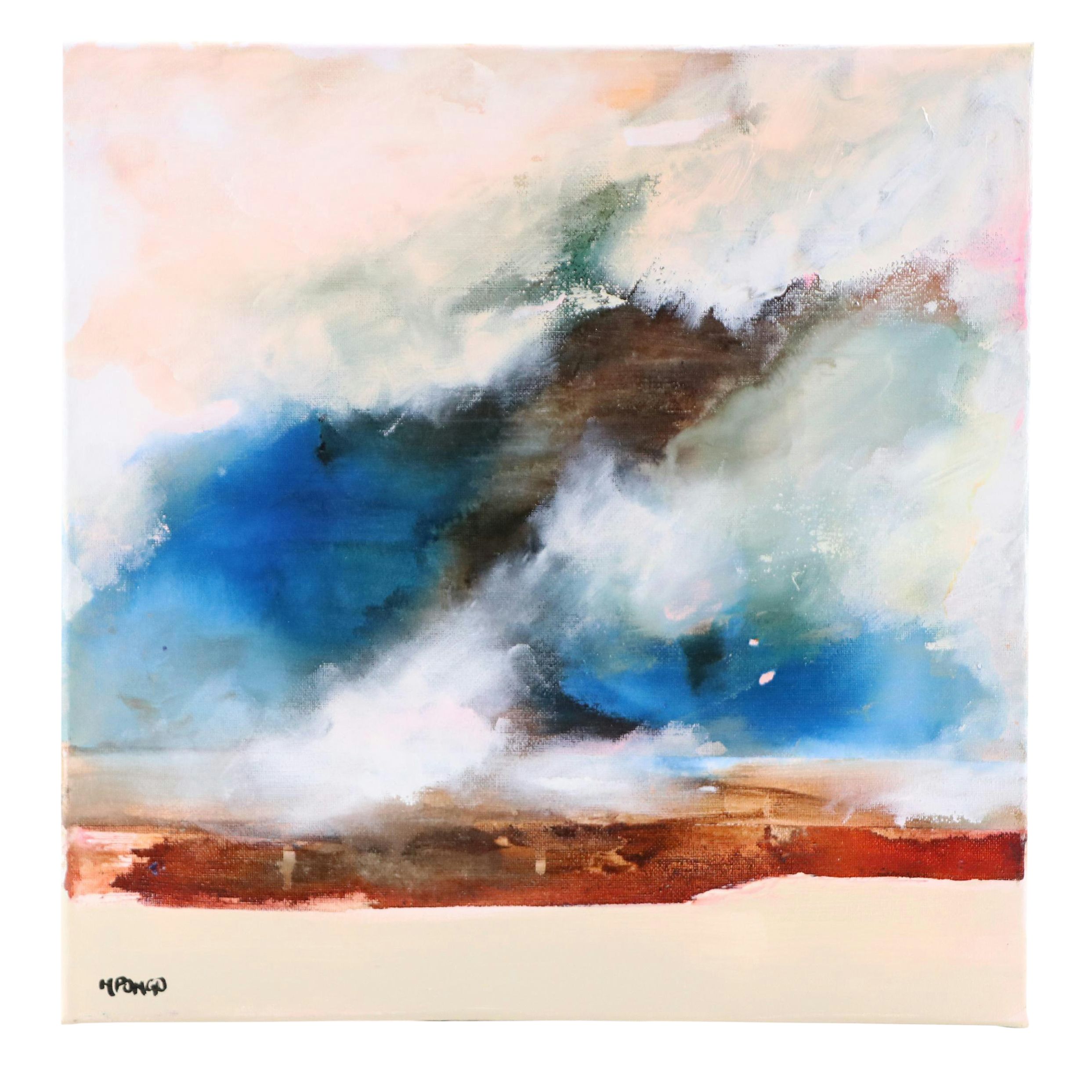 Milagros Pongo Abstract Mixed Media Painting "Marina," 21st Century