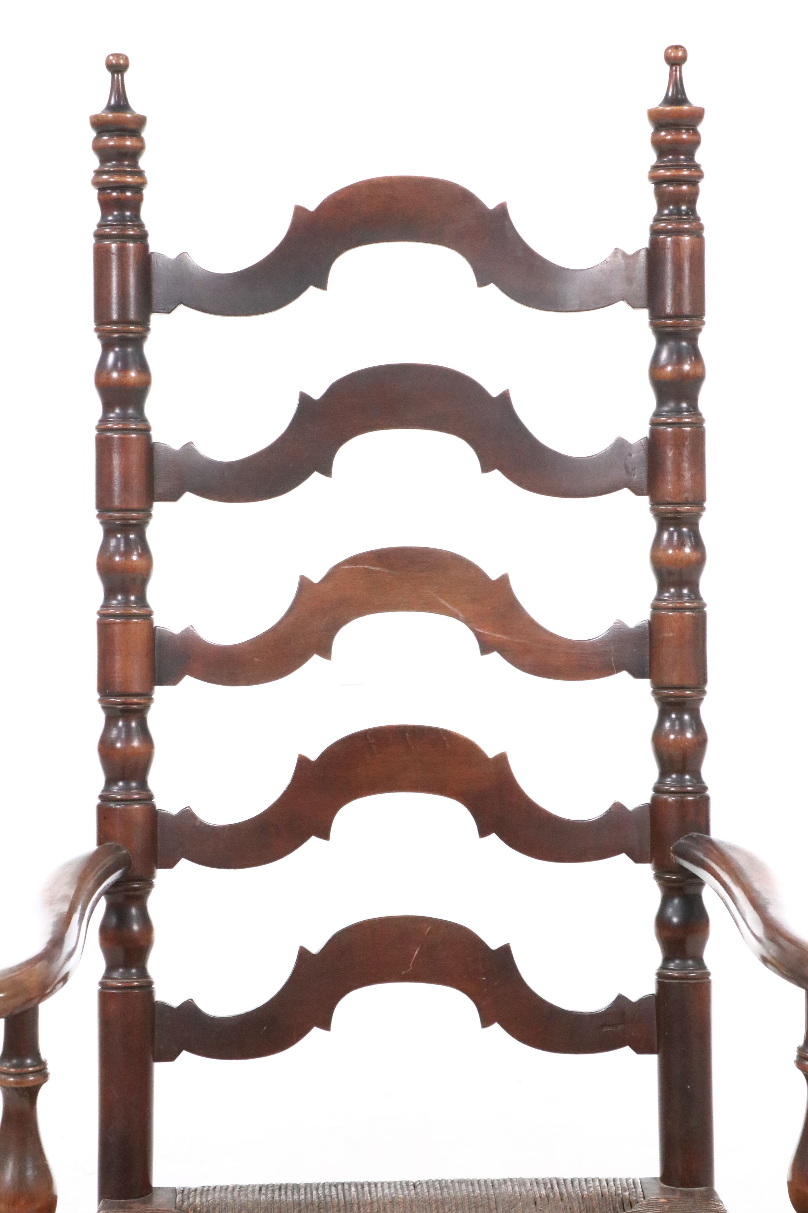 Karpen Furniture Ladder-Back Armchair with Rush Seat, 20th Century