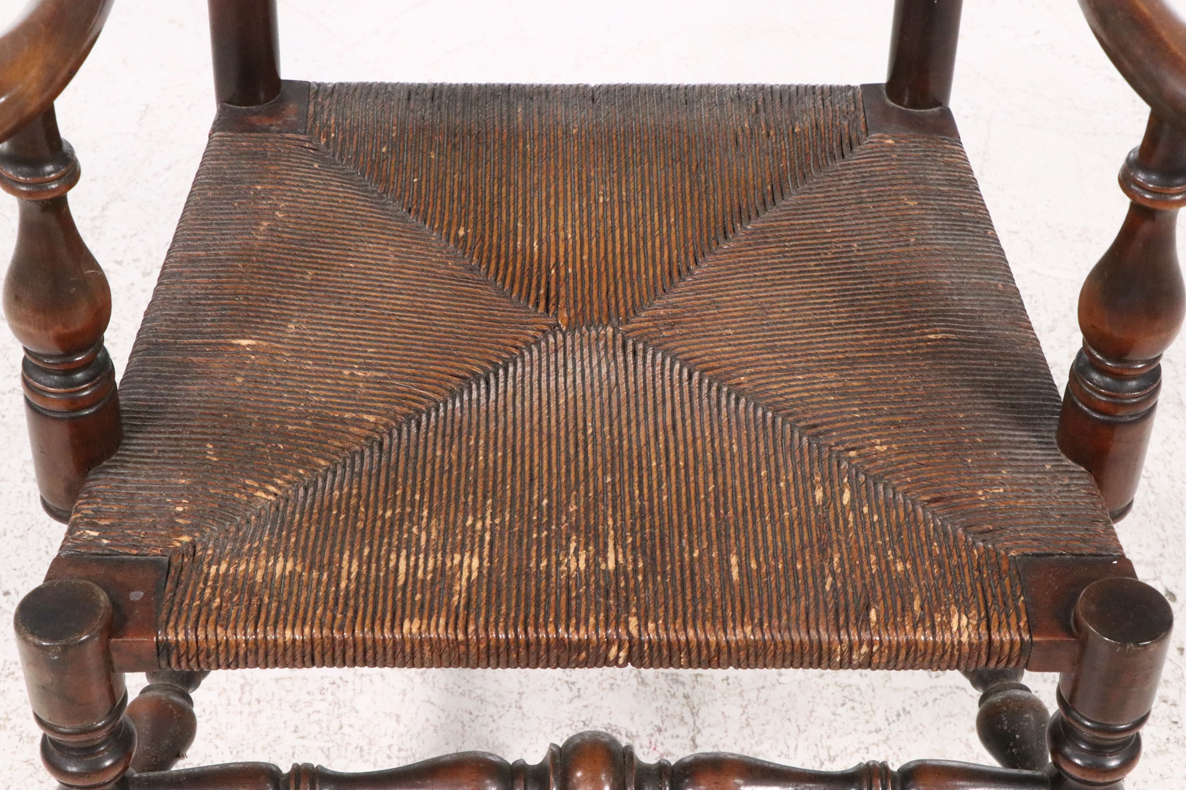 Karpen Furniture Ladder-Back Armchair with Rush Seat, 20th Century