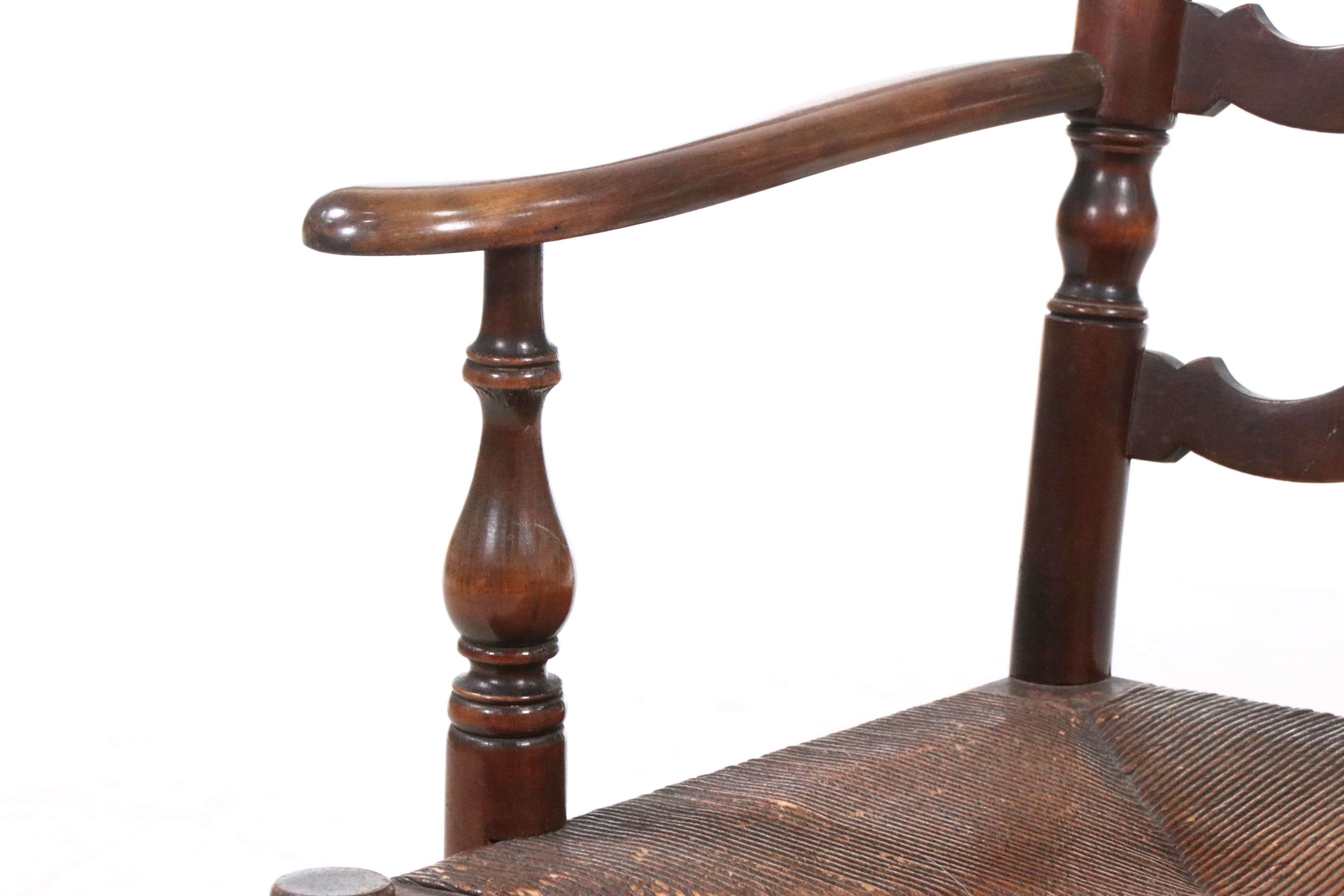 Karpen Furniture Ladder-Back Armchair with Rush Seat, 20th Century