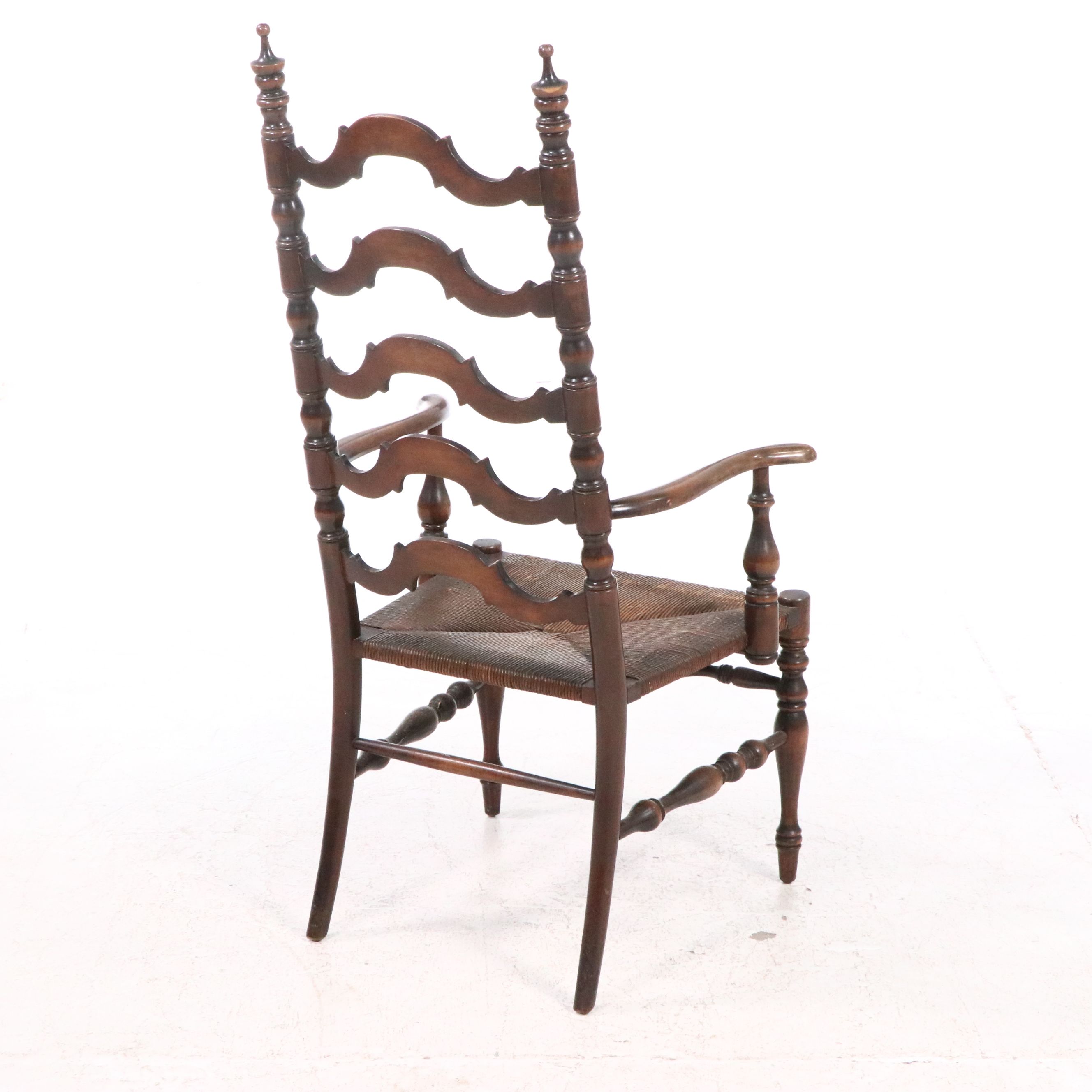 Karpen Furniture Ladder-Back Armchair with Rush Seat, 20th Century