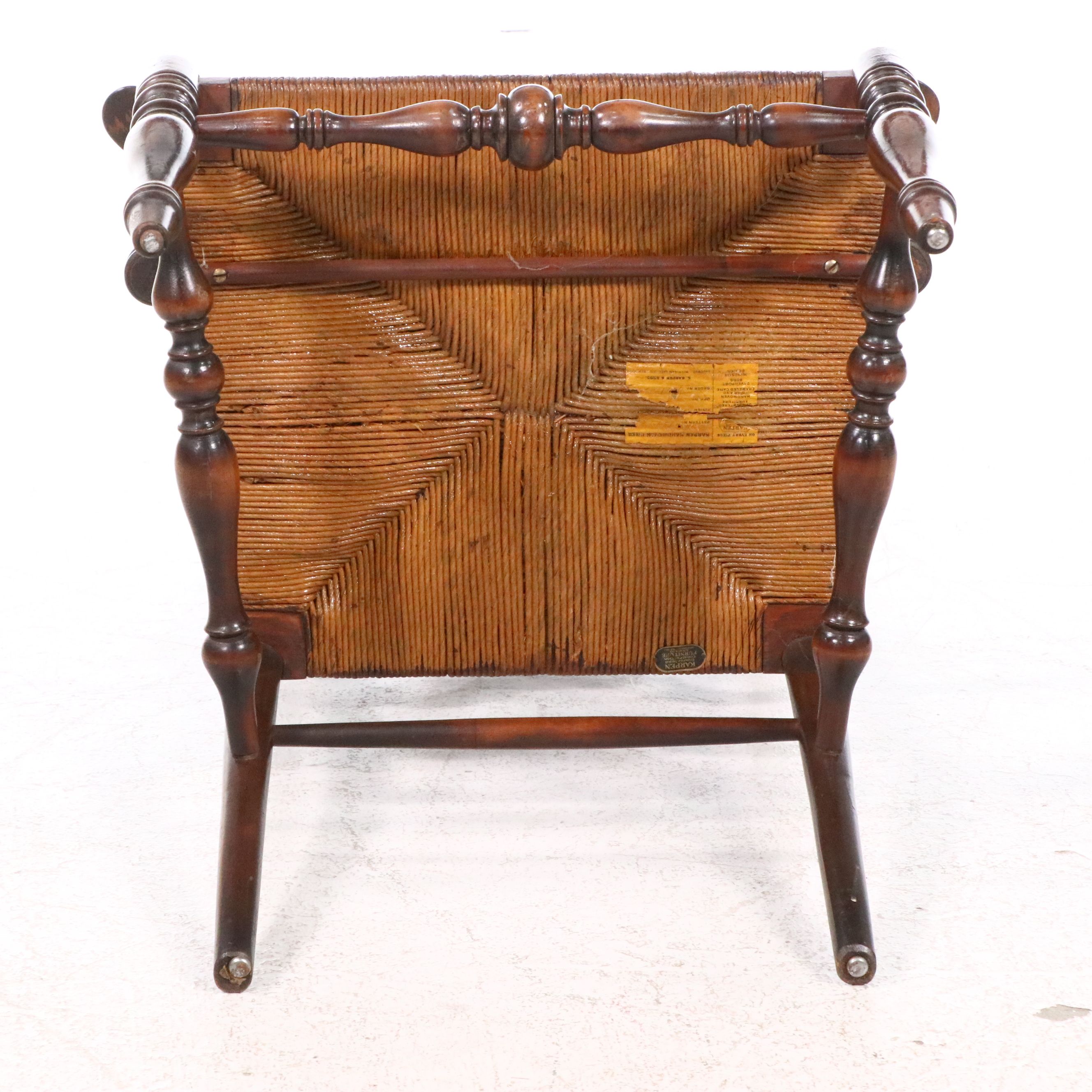 Karpen Furniture Ladder-Back Armchair with Rush Seat, 20th Century