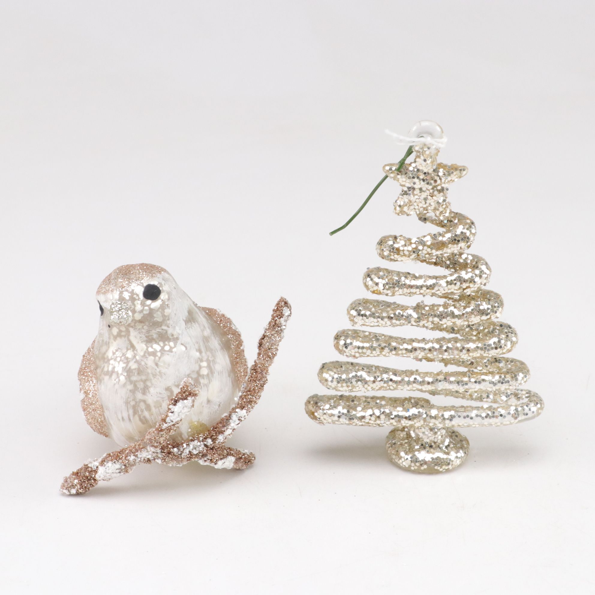 Hand-Painted Bird & Bell Christmas Tree Ornaments
