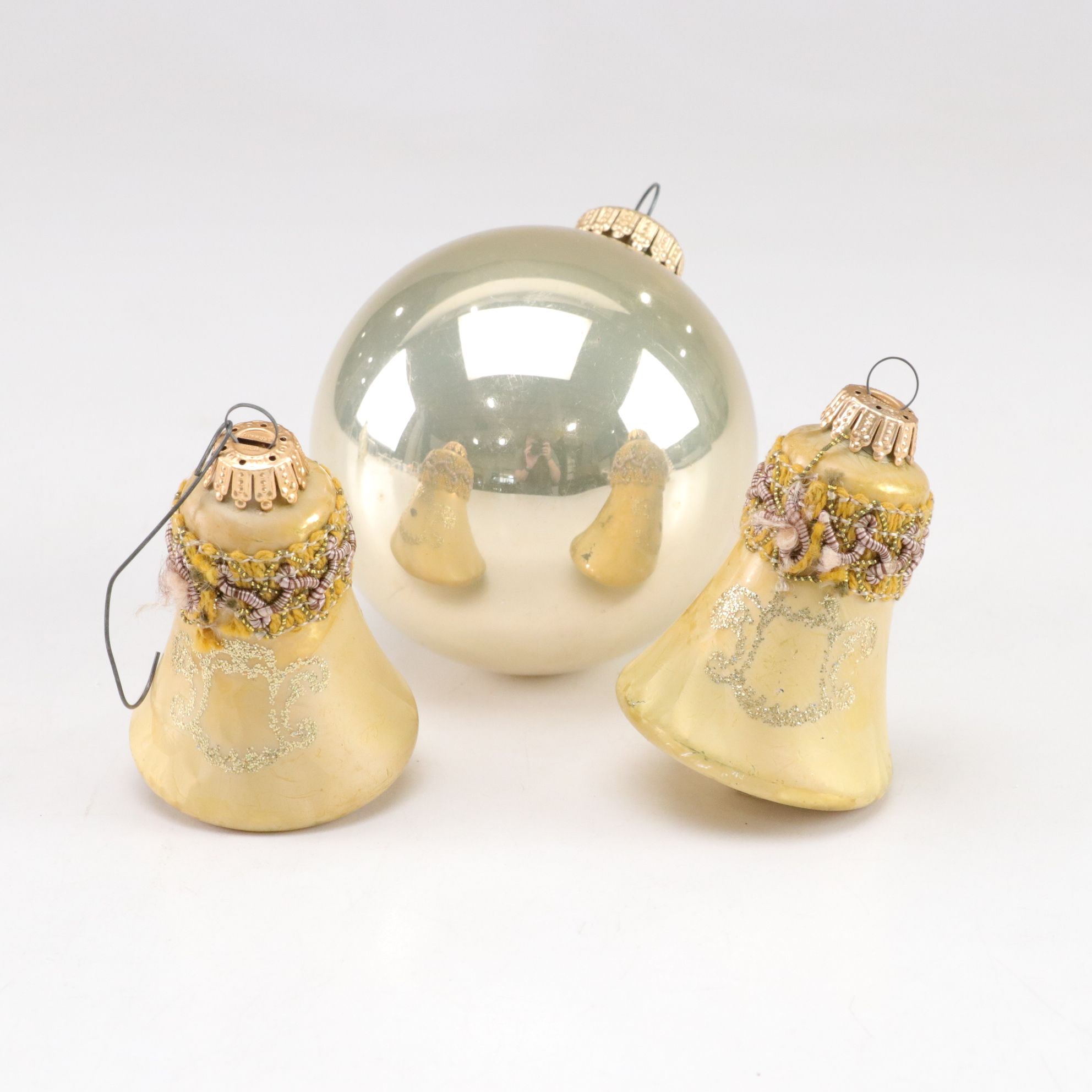 Hand-Painted Bird & Bell Christmas Tree Ornaments