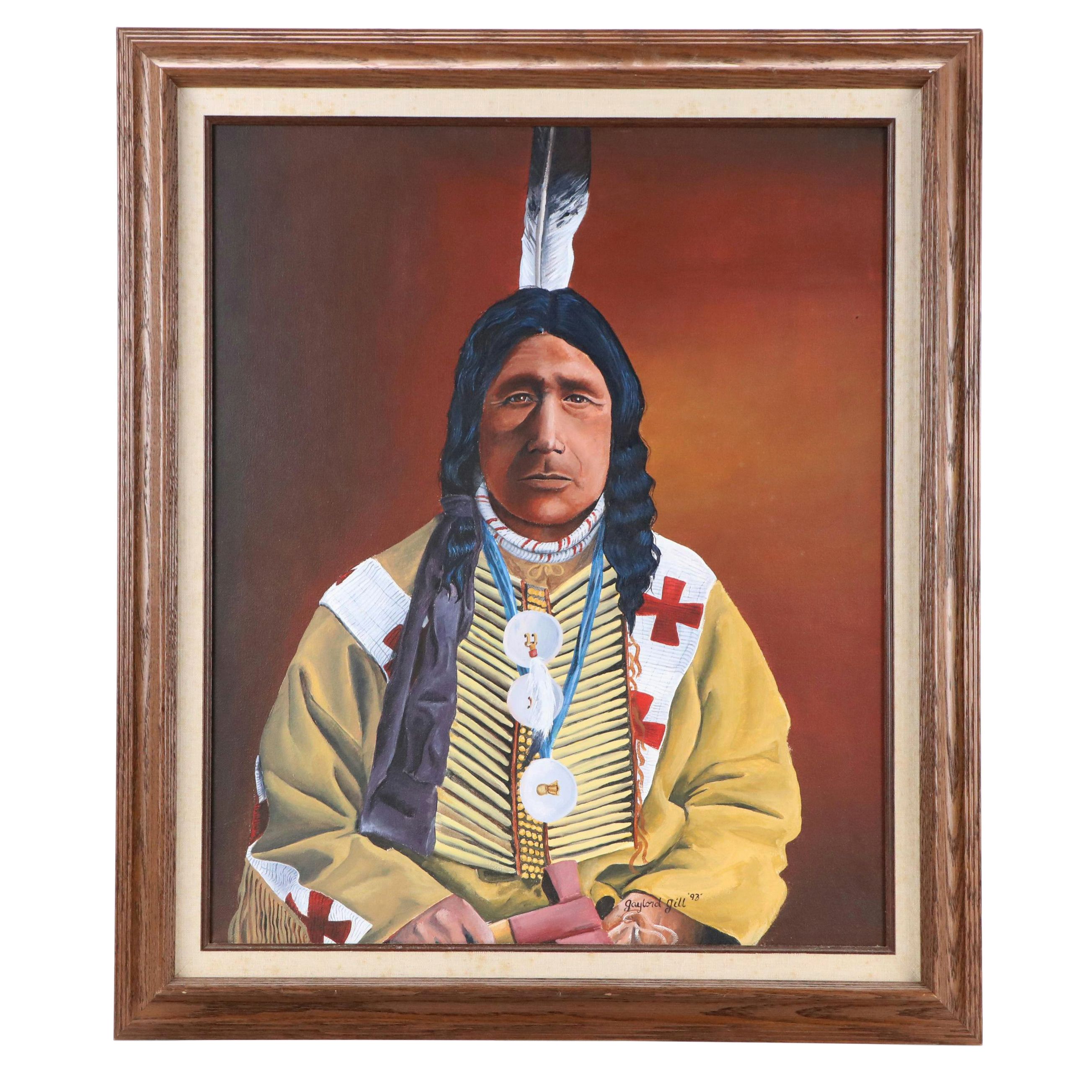 Gaylord Gill Gouache Portrait "Indian Brave," 1998