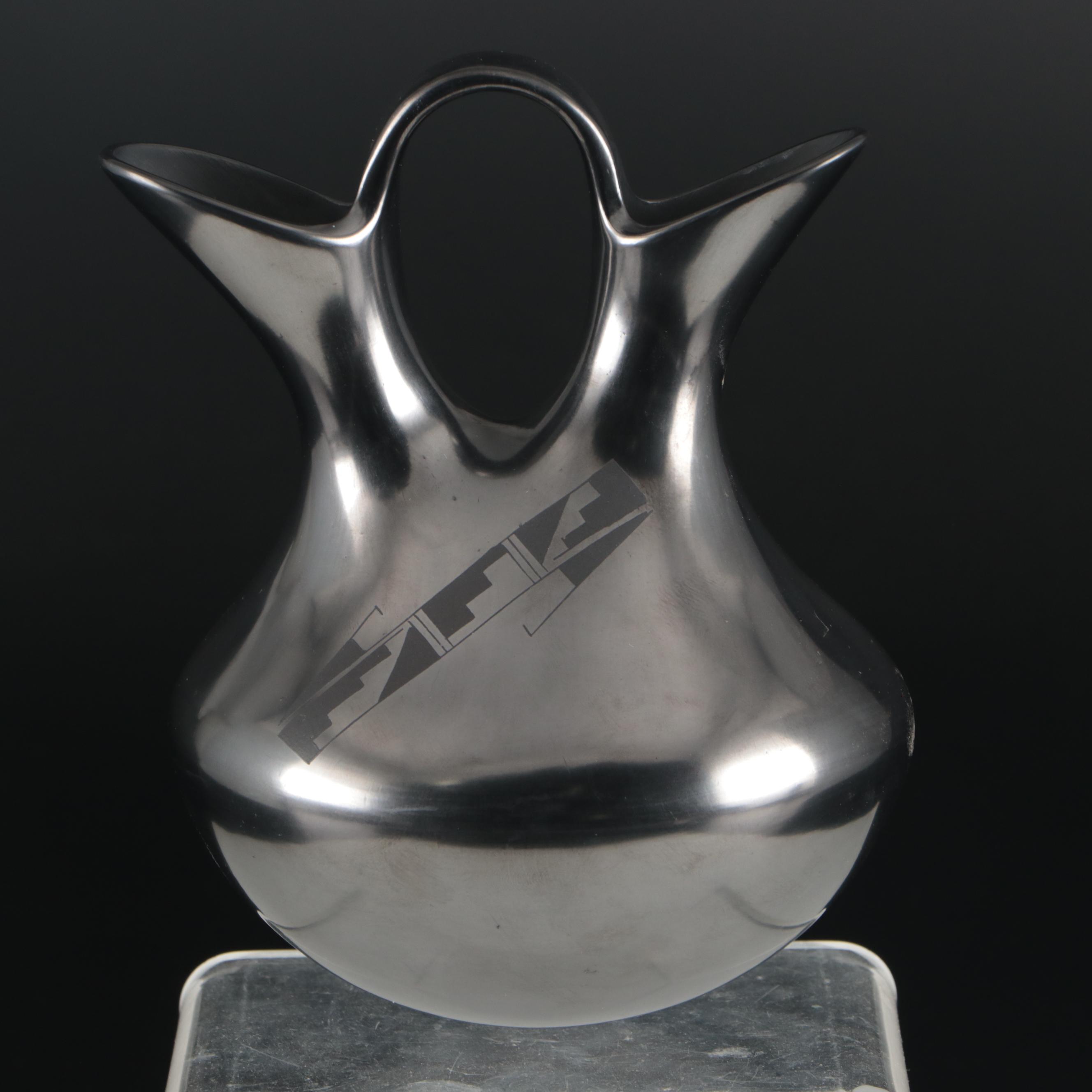 Martin Olivas Art Pottery Mata Ortiz Blackware Wedding Vase