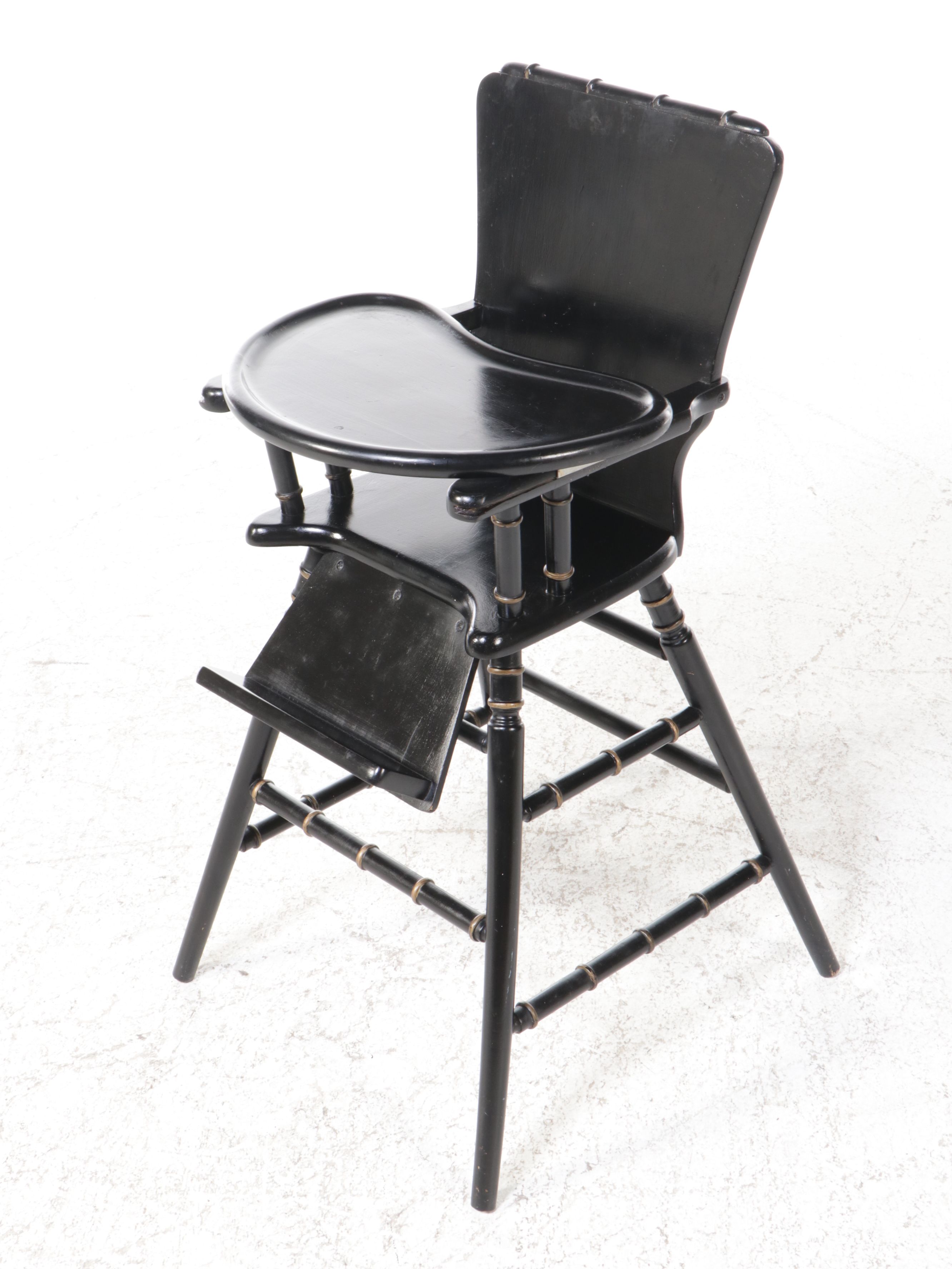 Aesthetic Movement Style Gilt Accented Ebonized Faux Bamboo Highchair