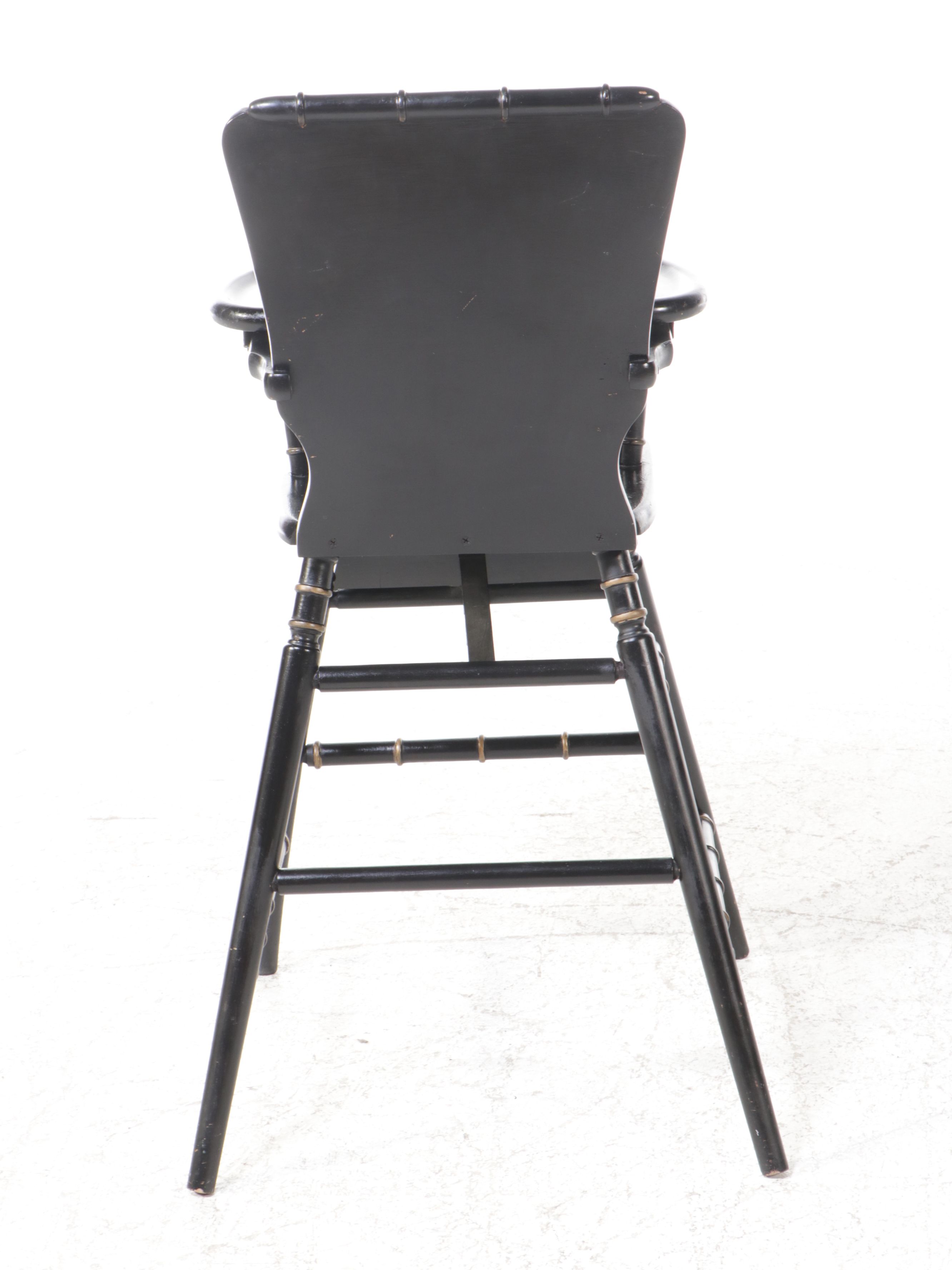 Aesthetic Movement Style Gilt Accented Ebonized Faux Bamboo Highchair