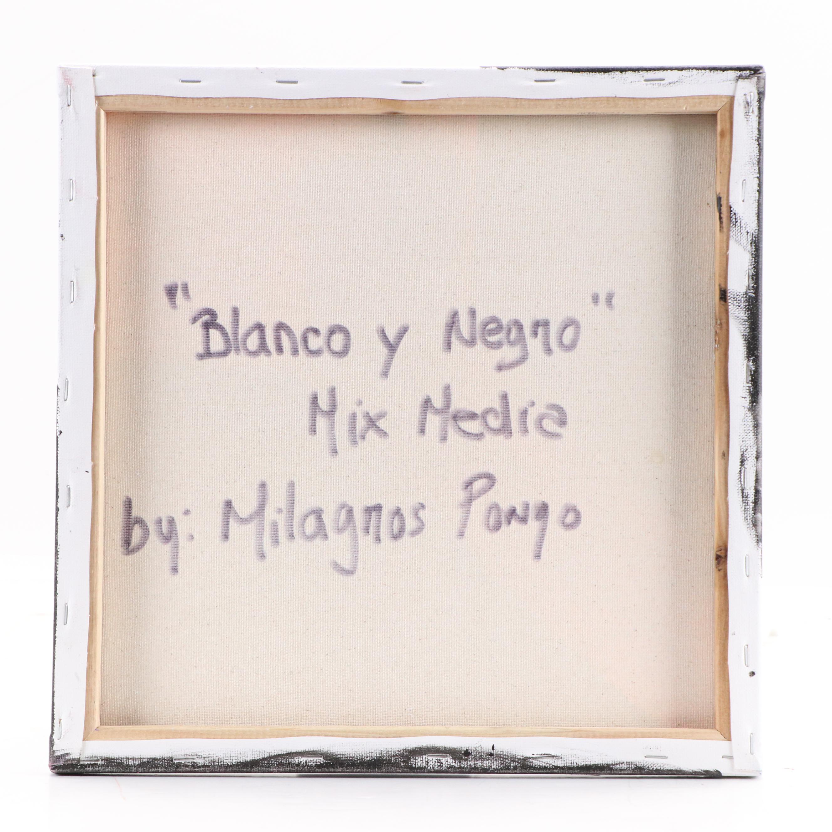 Milagros Pongo Abstract Mixed Media Painting "Blanco y Negro," 21st Century