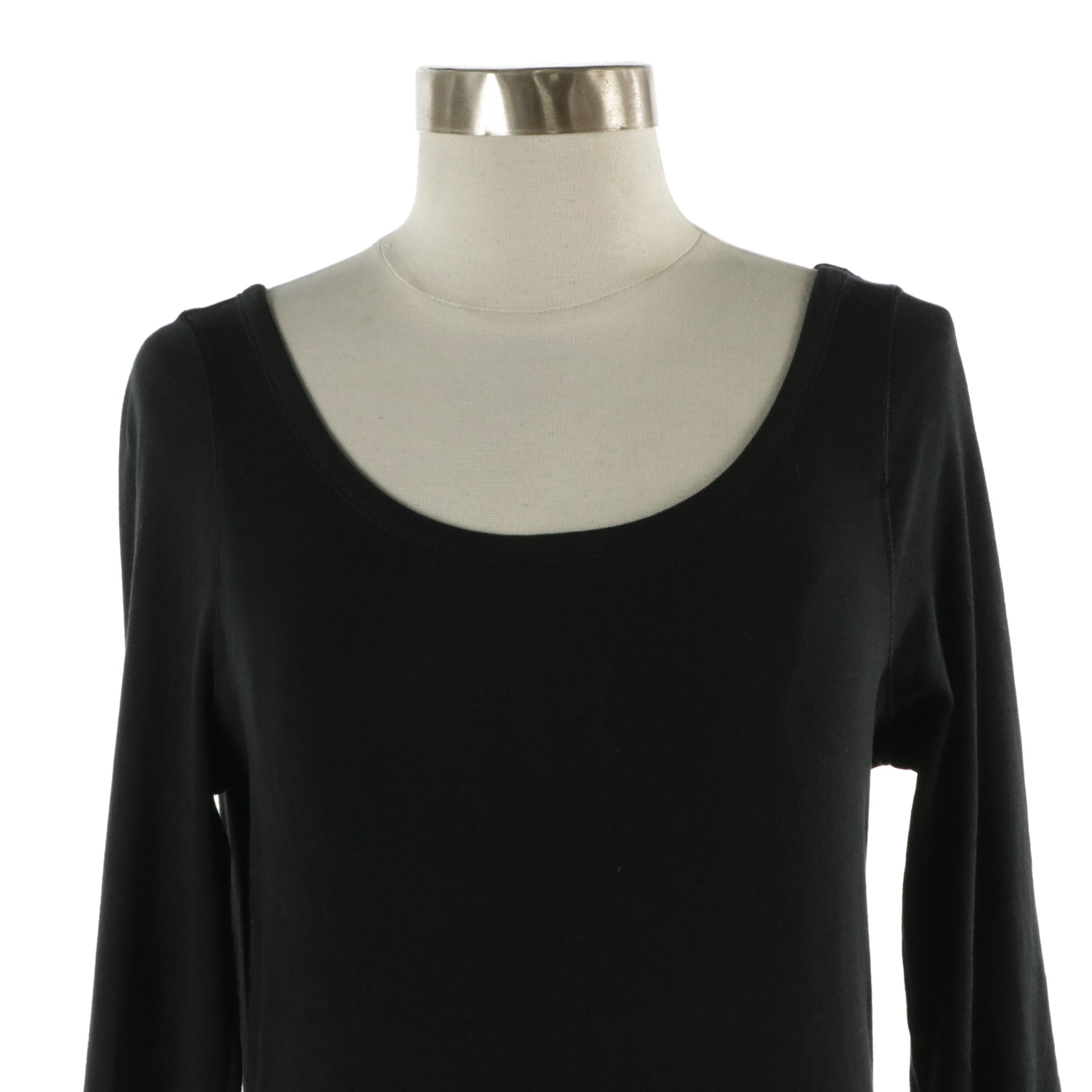 Burberry Brit Scoop Neck Cotton Knit Top with Check Trim