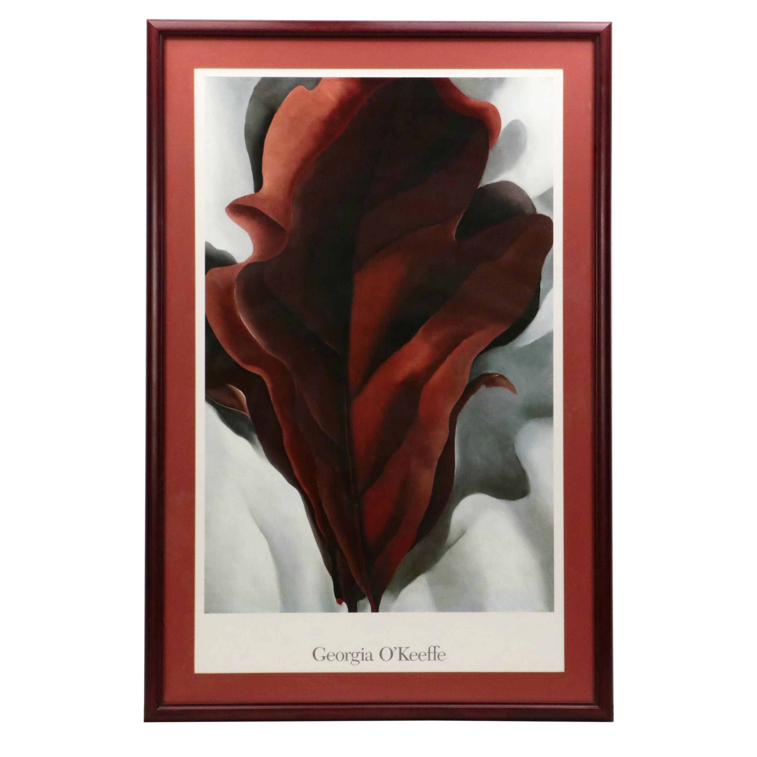 Offset Lithograph After Georgia O'Keeffe "Large Dark Red Leaves on White"
