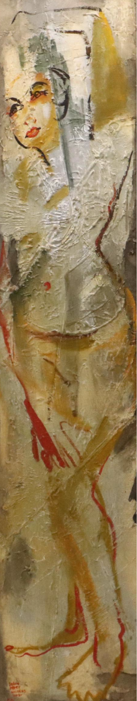 Peter Nicolas Impasto Acrylic Painting of Stylized Female Figure, 1950