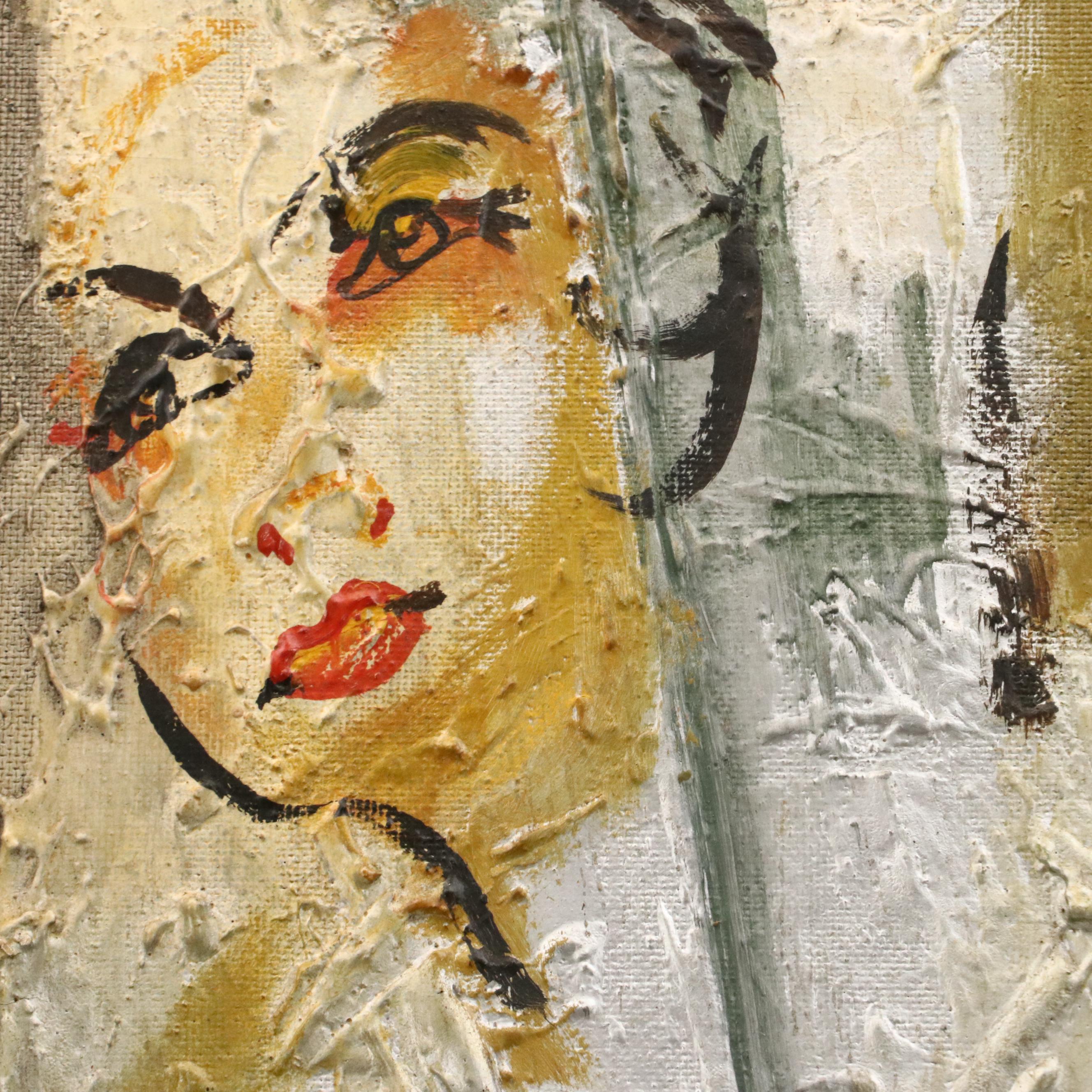 Peter Nicolas Impasto Acrylic Painting of Stylized Female Figure, 1950
