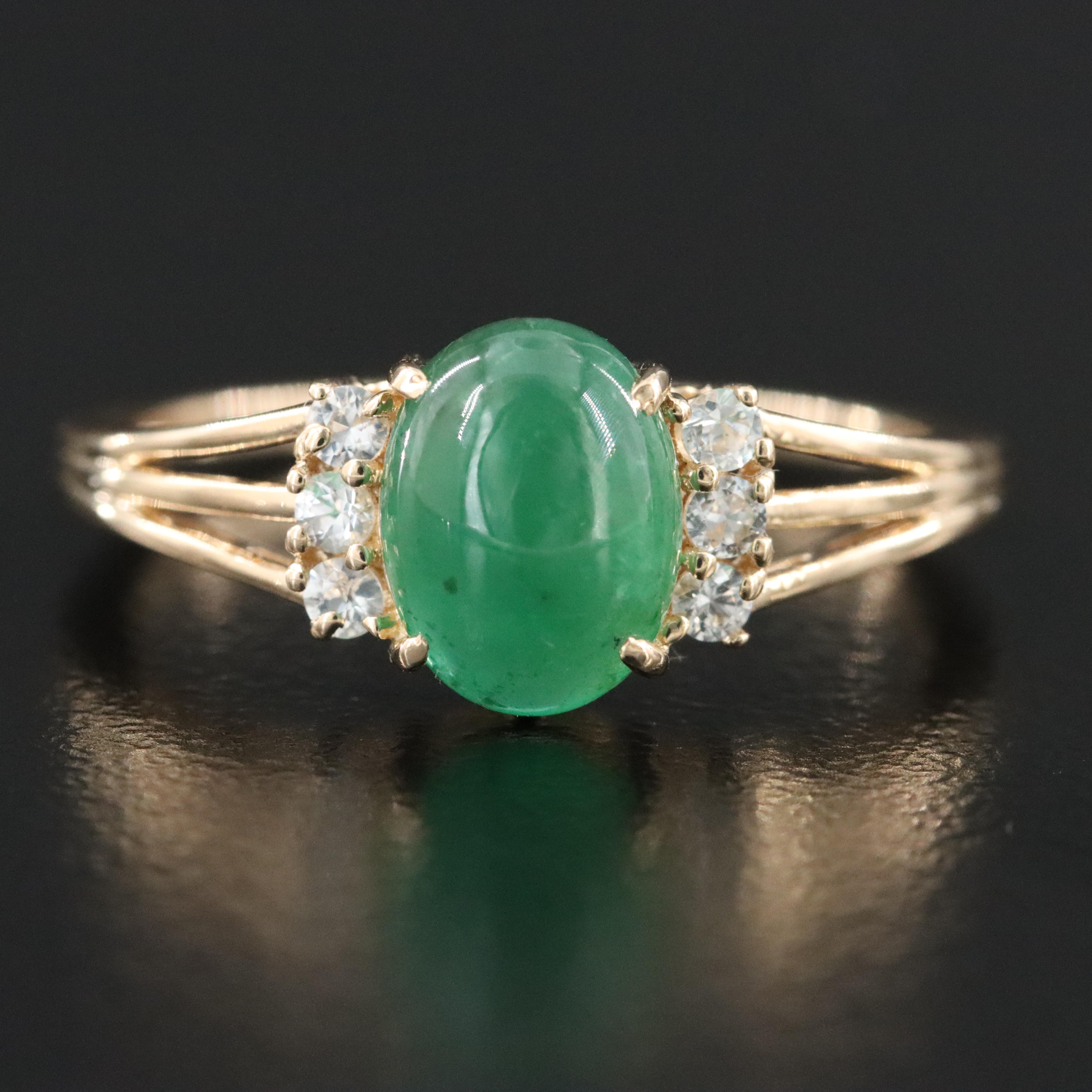 14K Emerald and White Sapphire Ring
