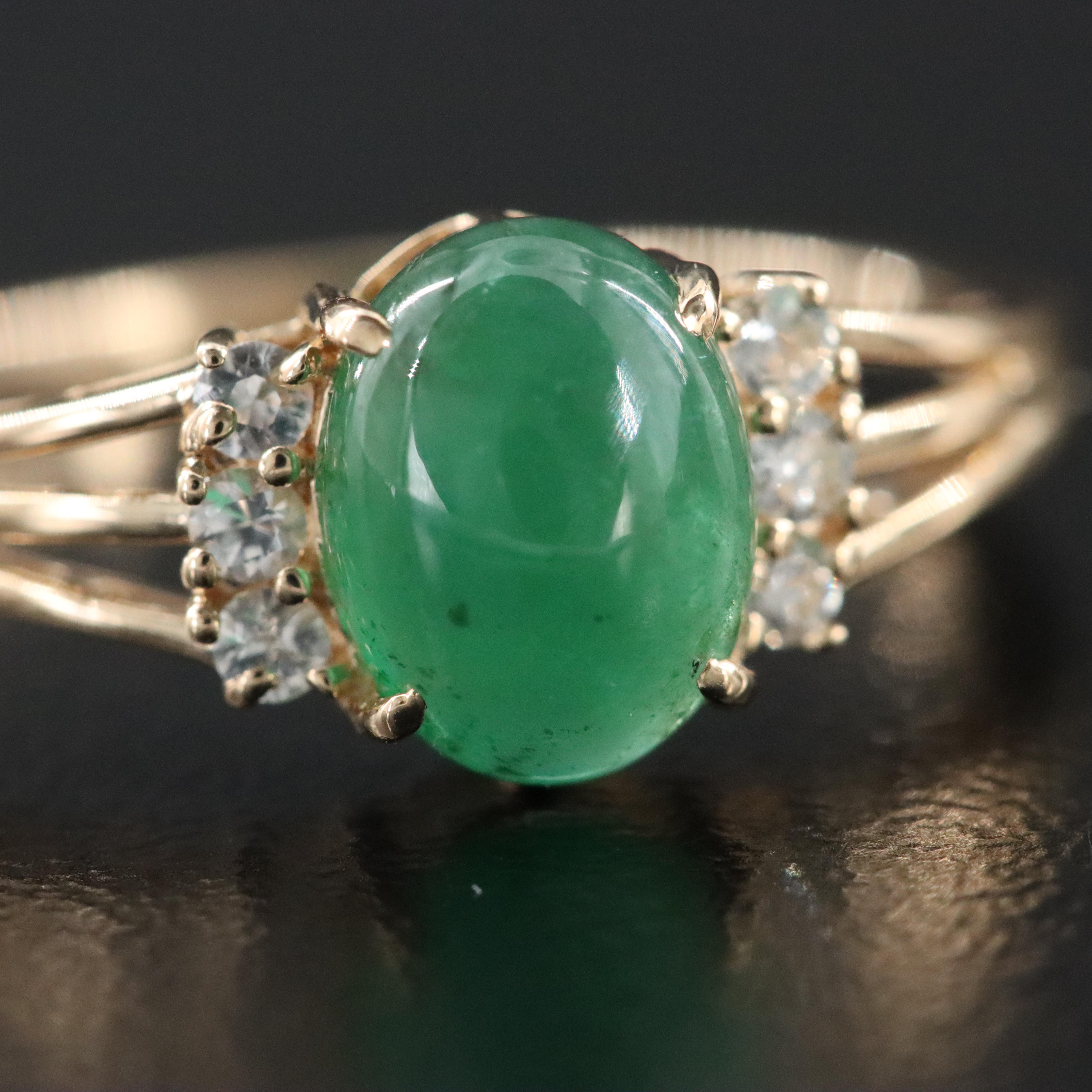 14K Emerald and White Sapphire Ring