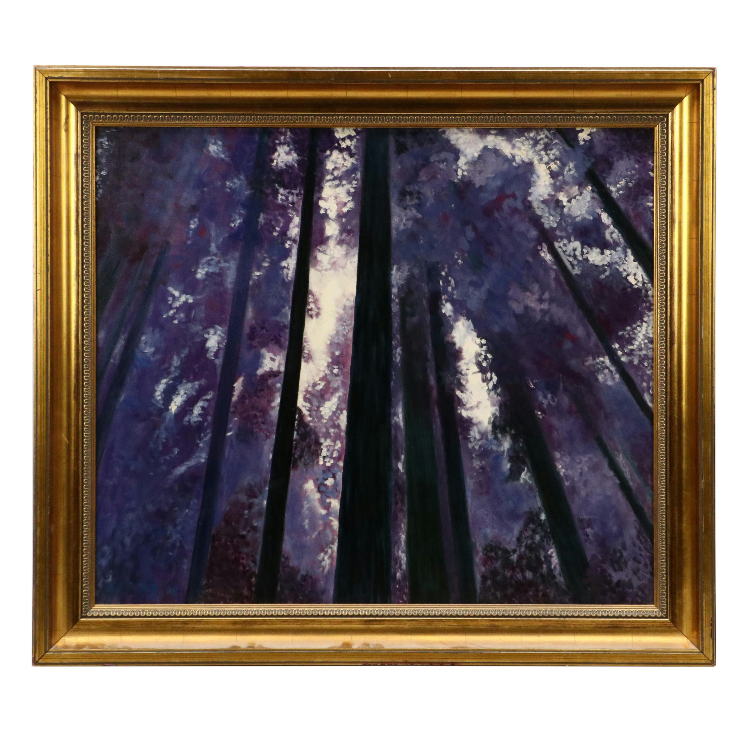 Ed Pikar Oil Painting of Purple Trees, 2002