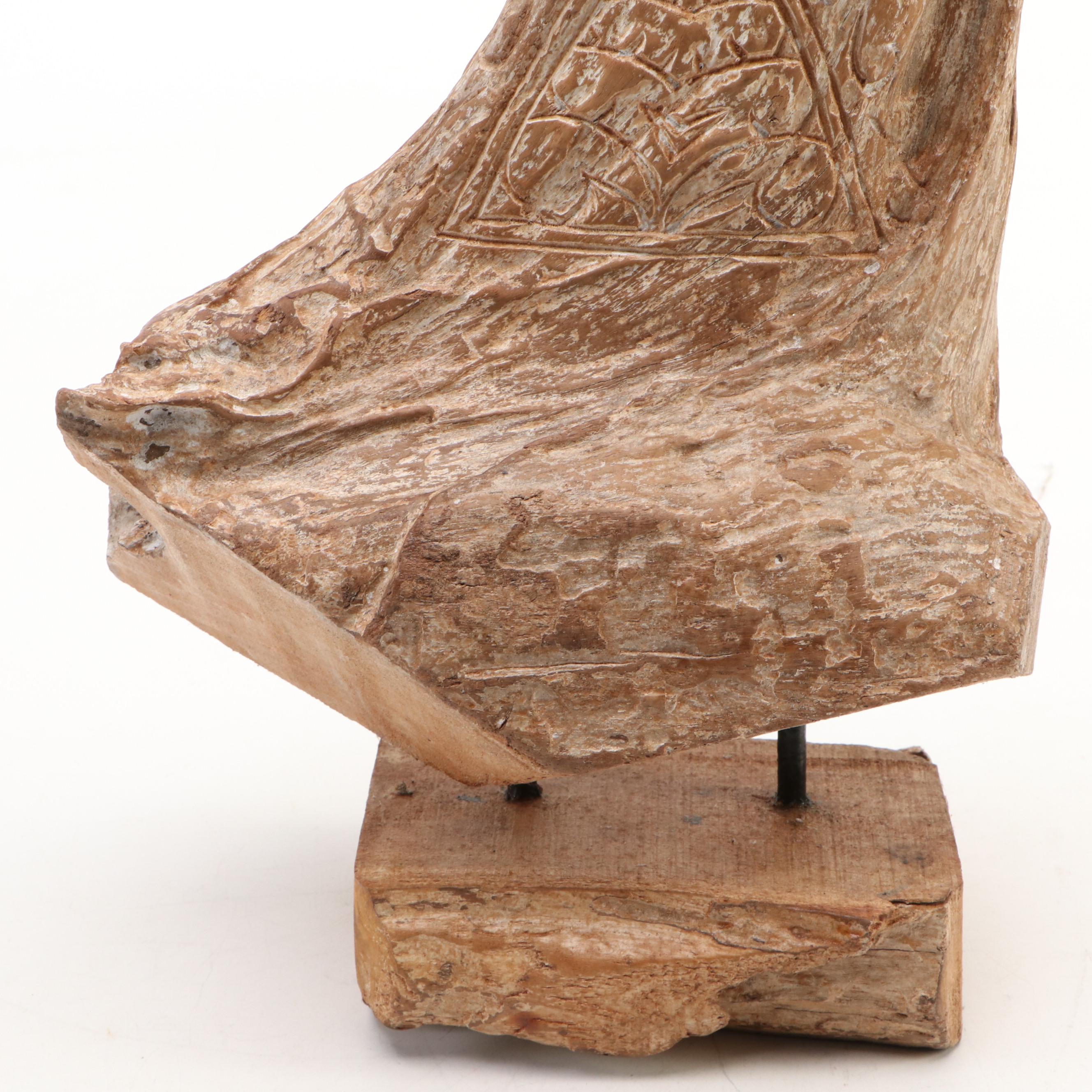 Abstract Organic Form Engraved Wood Sculpture