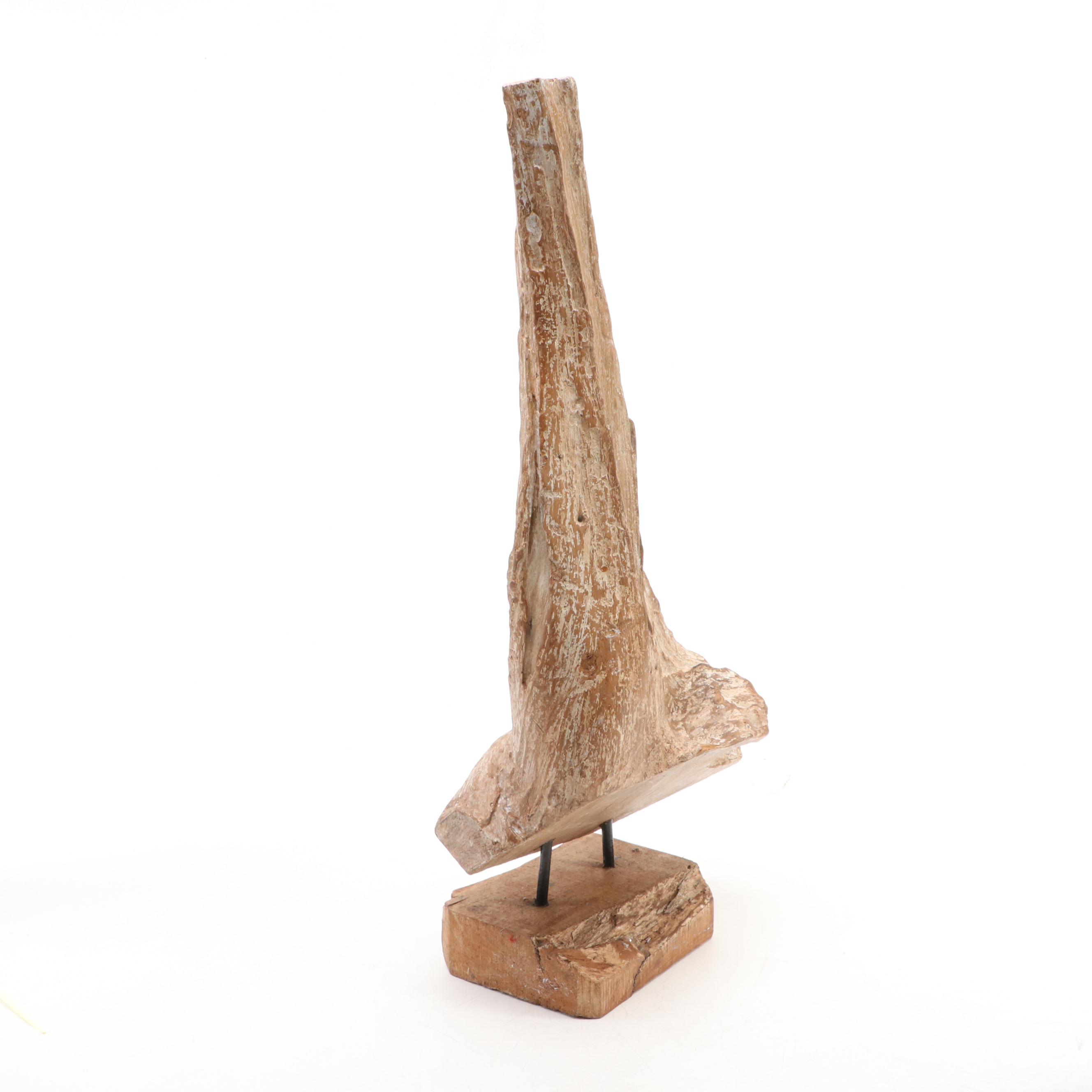 Abstract Organic Form Engraved Wood Sculpture