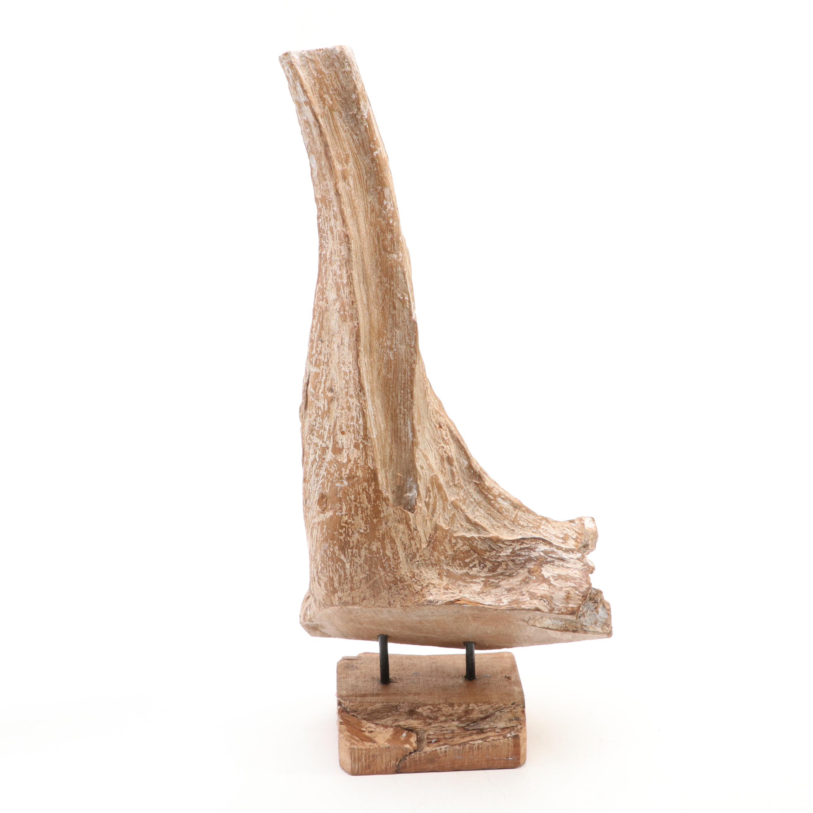 Abstract Organic Form Engraved Wood Sculpture