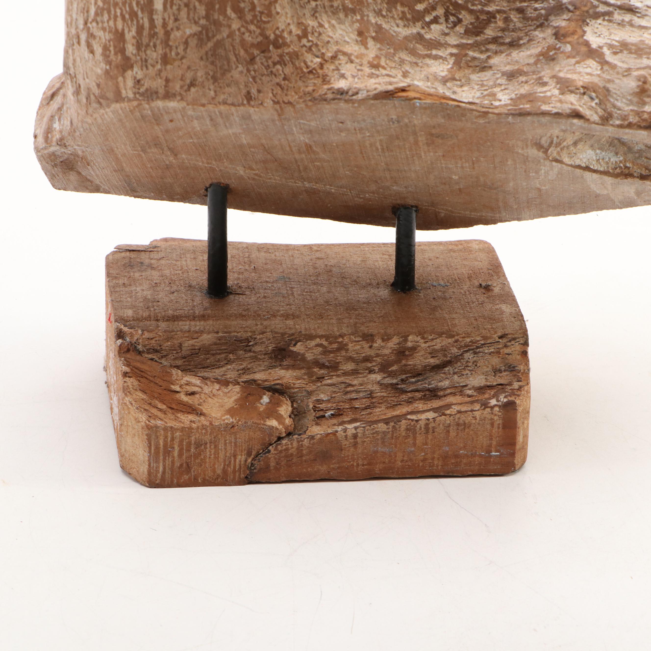 Abstract Organic Form Engraved Wood Sculpture