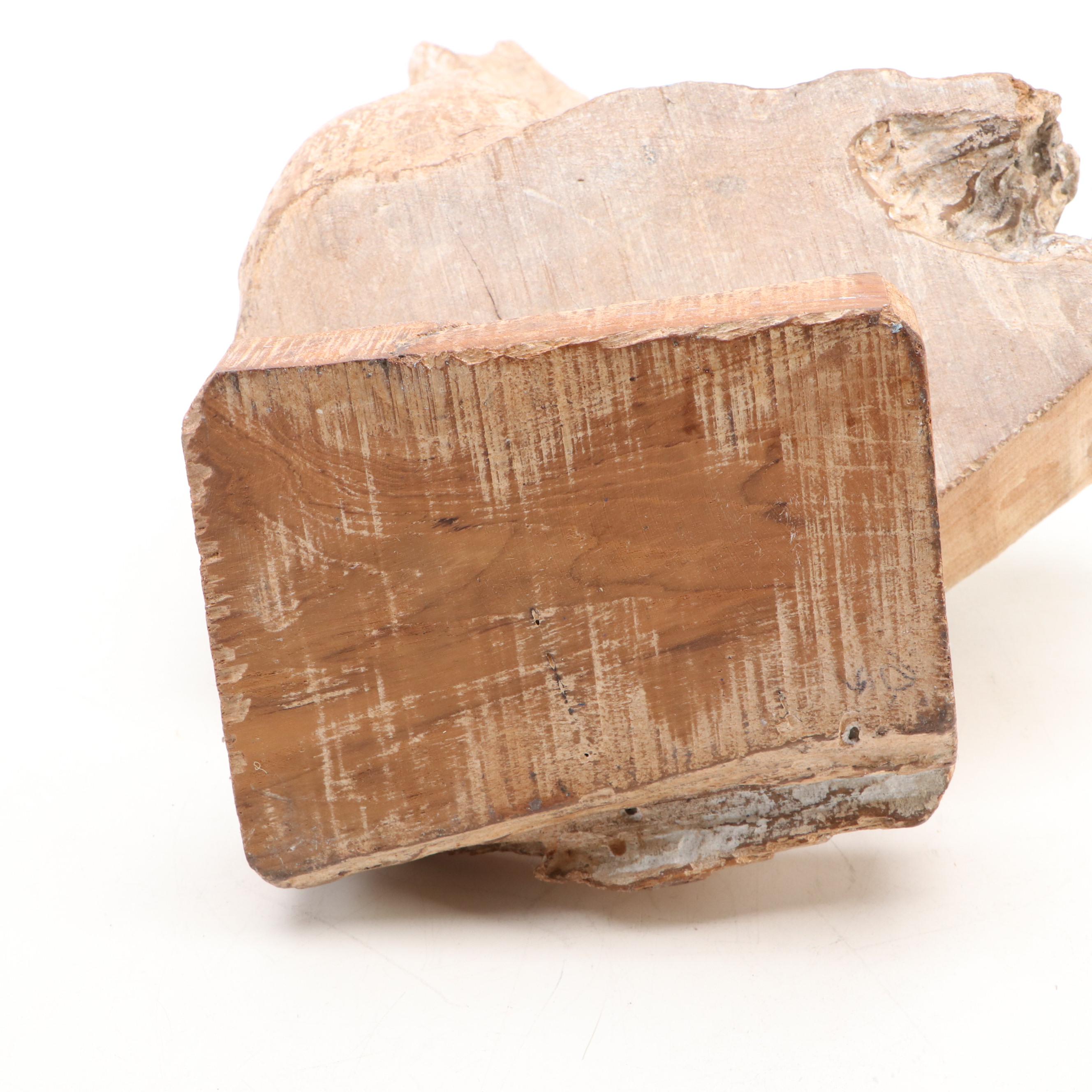 Abstract Organic Form Engraved Wood Sculpture