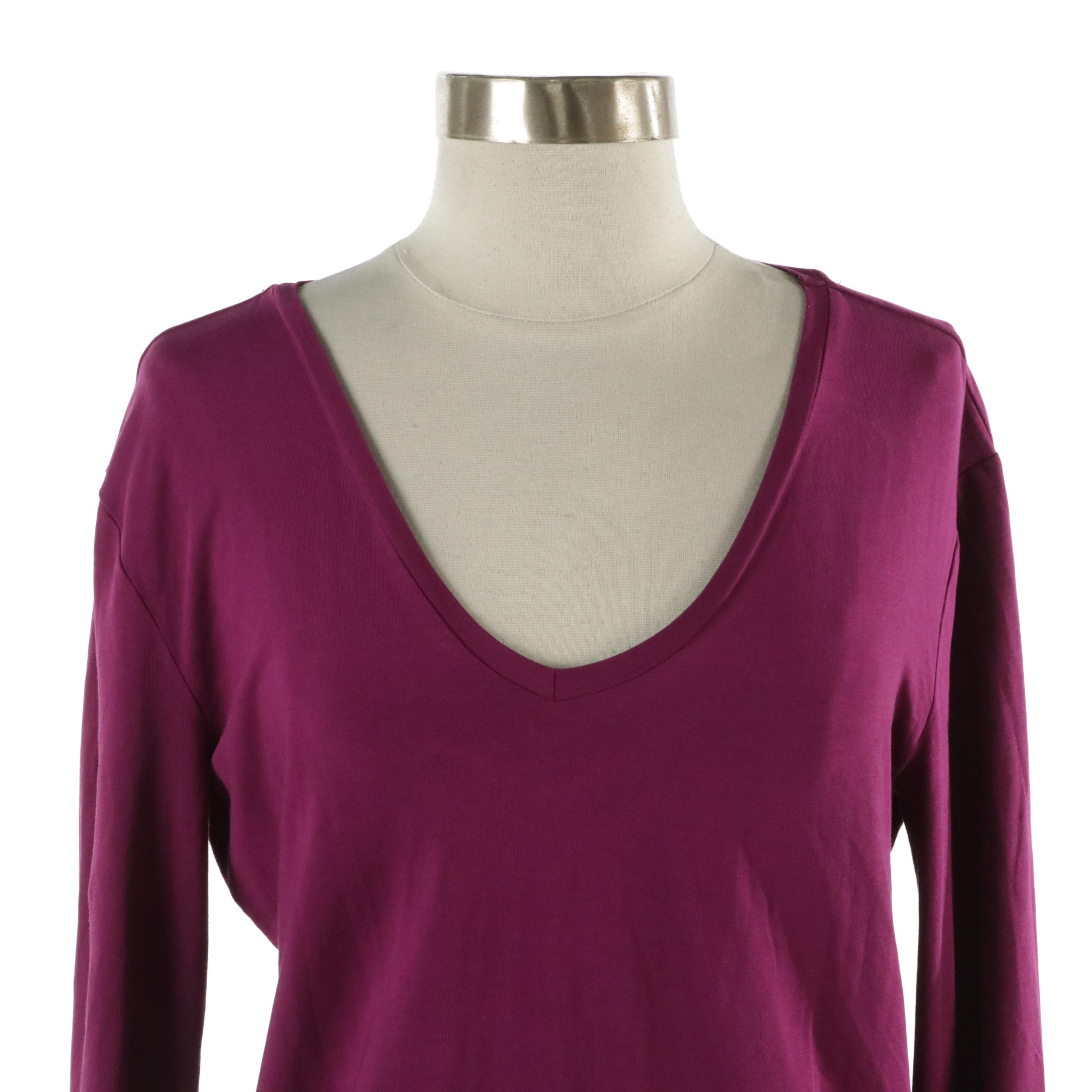 Burberry Brit V-Neck Stretch Cotton Top with Check Trim