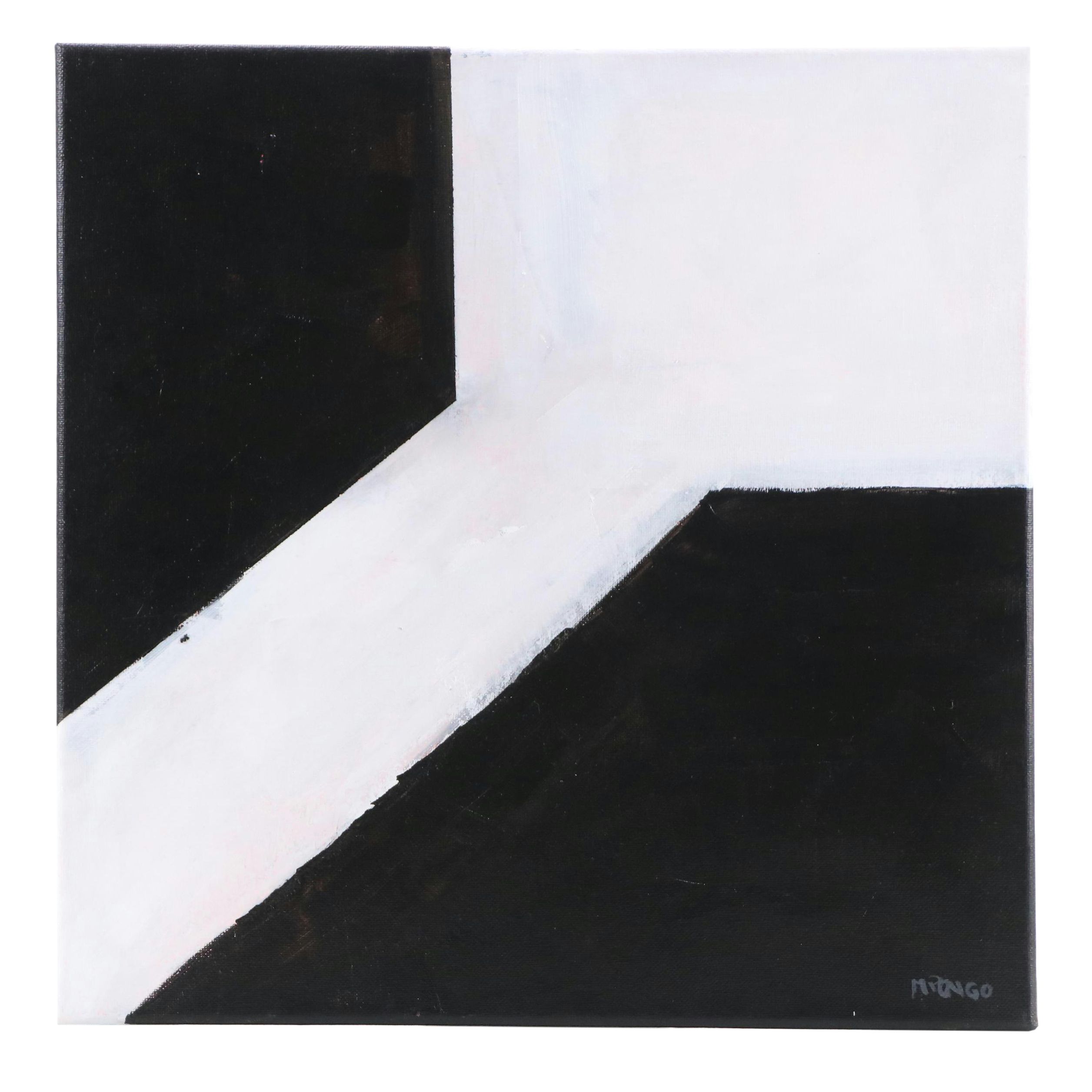 Milagros Pongo Abstract Mixed Media Painting "Blanco y Negro," 21st Century