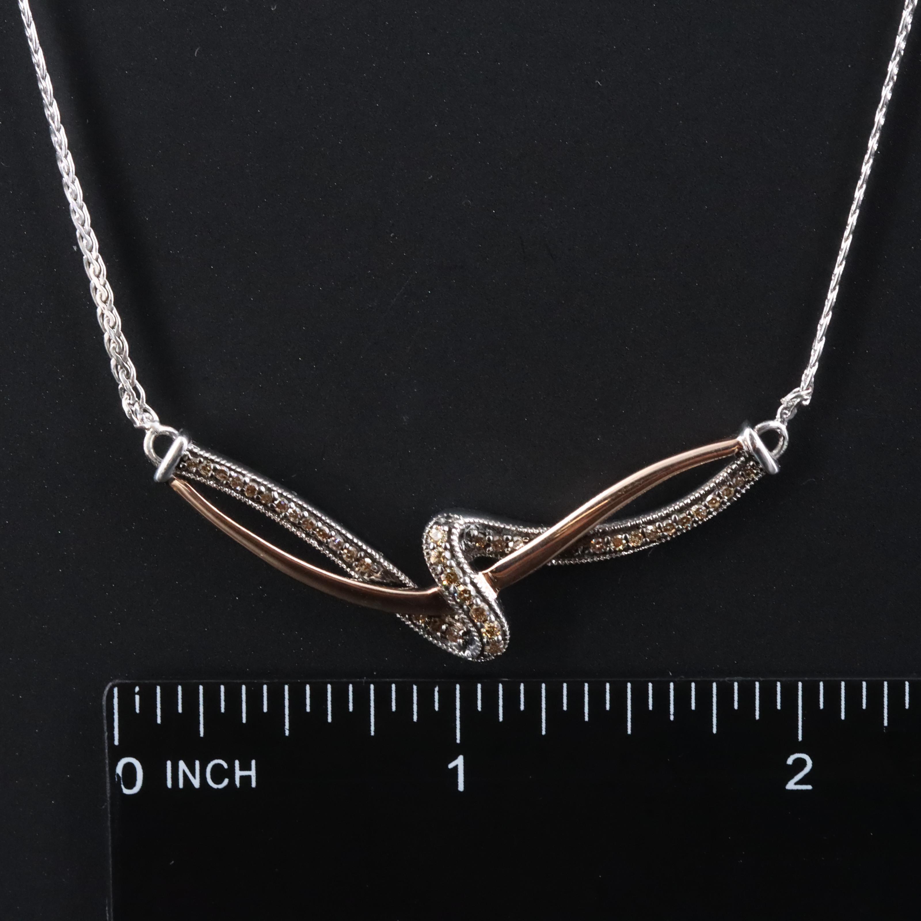 Sterling Diamond Twist Necklace with 10K Rose Gold Accent