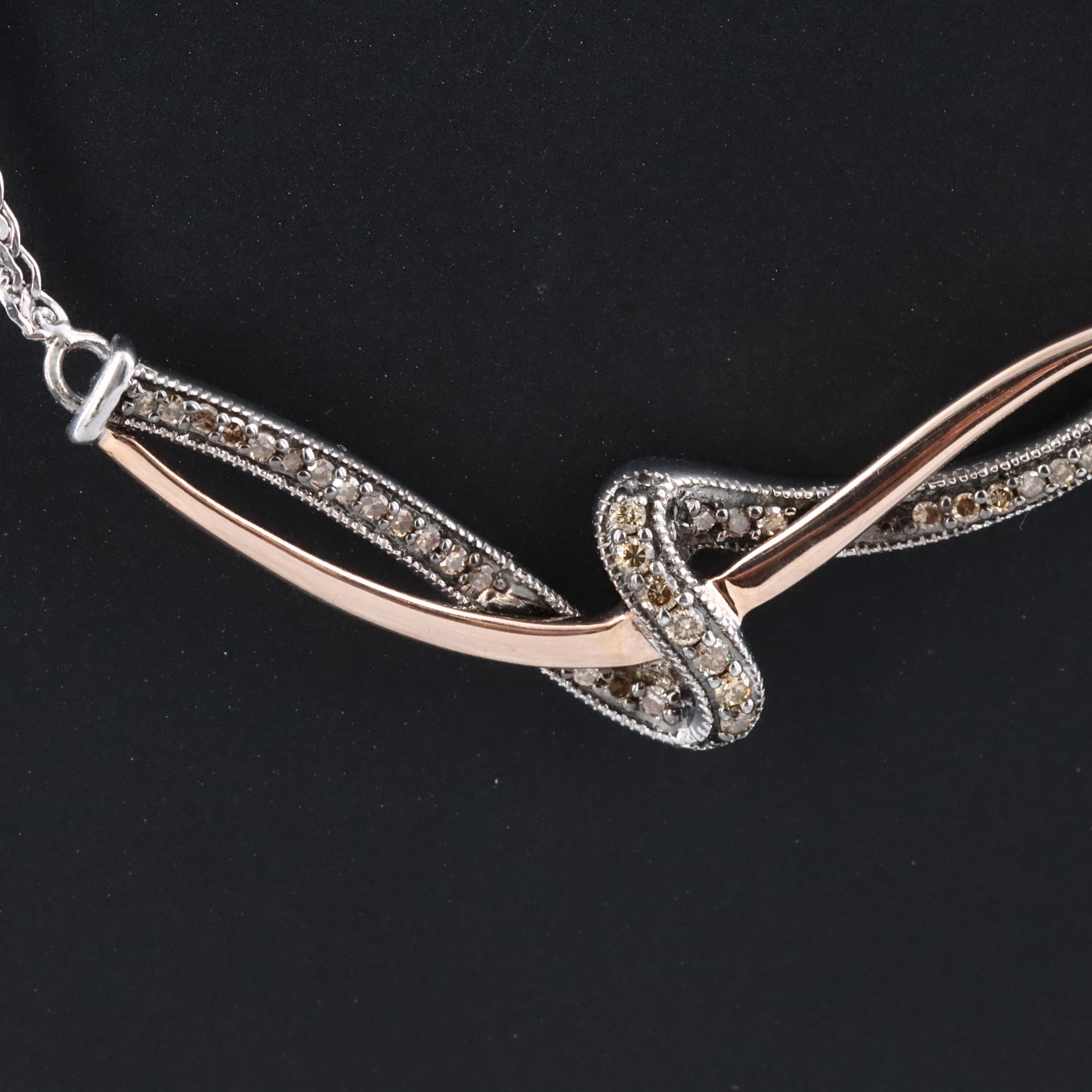 Sterling Diamond Twist Necklace with 10K Rose Gold Accent