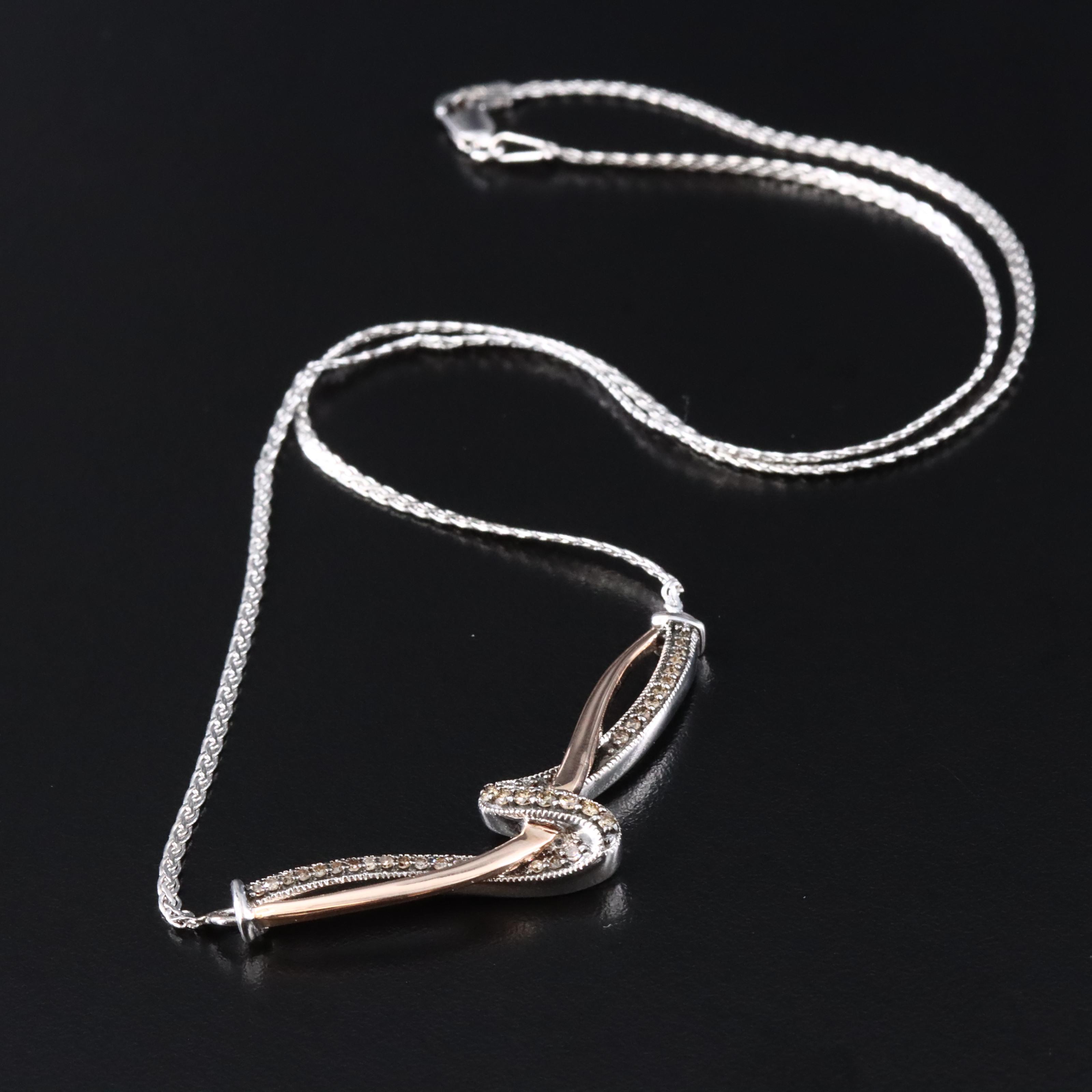 Sterling Diamond Twist Necklace with 10K Rose Gold Accent