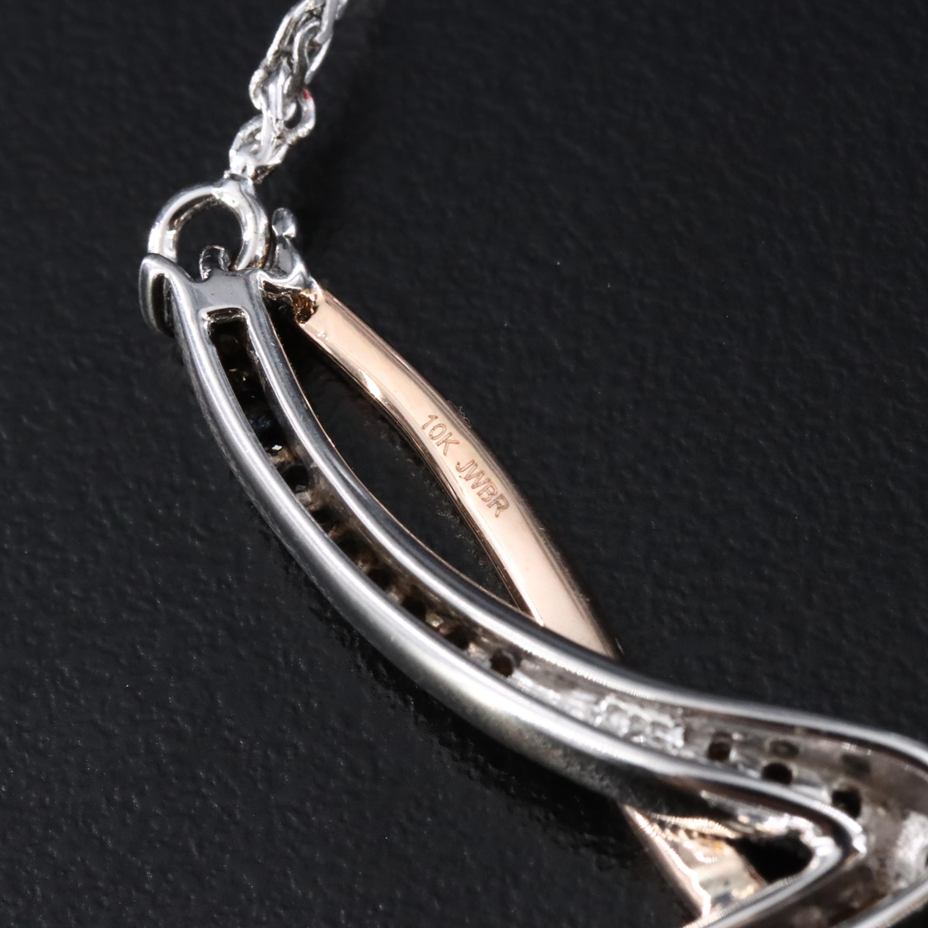 Sterling Diamond Twist Necklace with 10K Rose Gold Accent