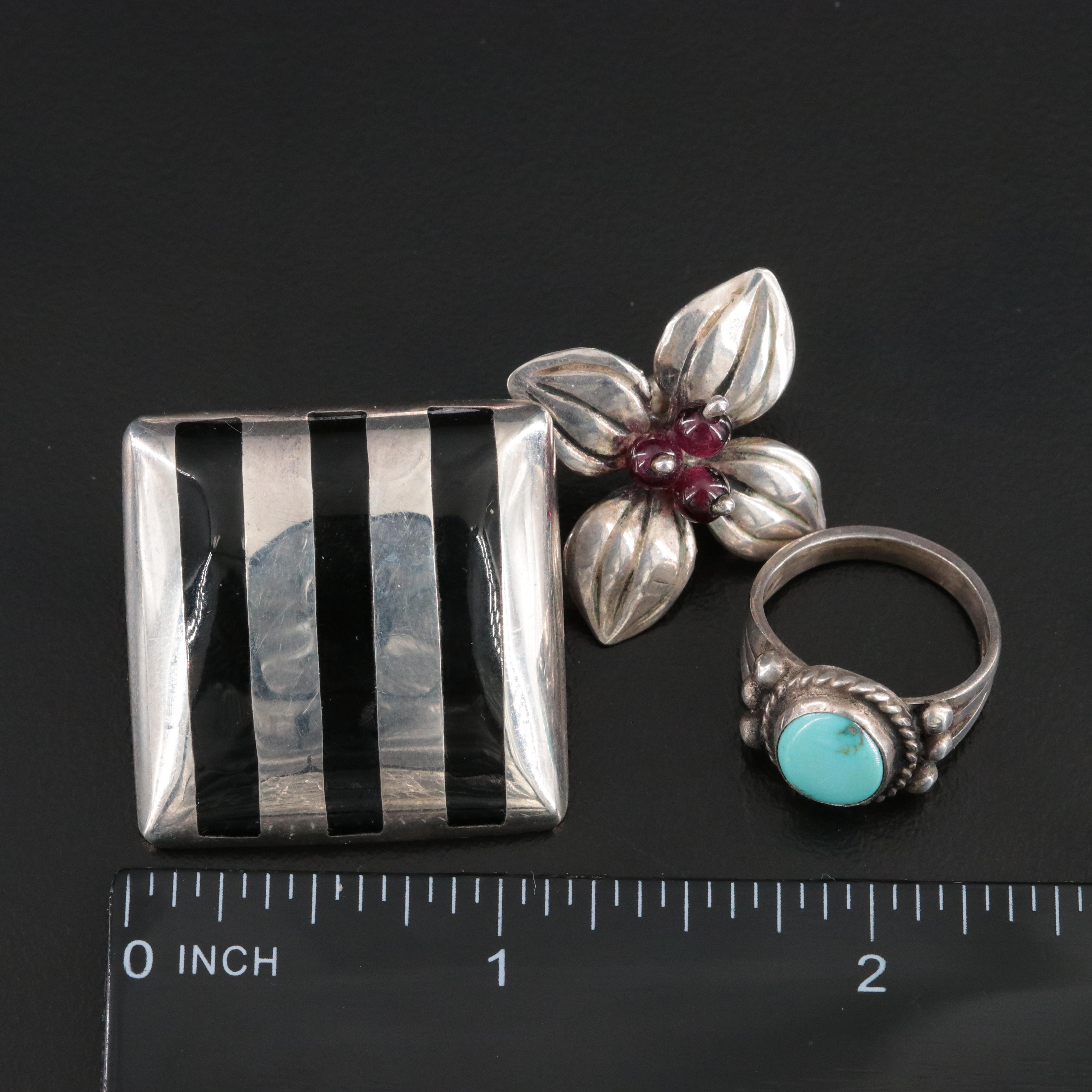 Collection of Sterling Earrings and Ring Featuring Turquoise and Garnet
