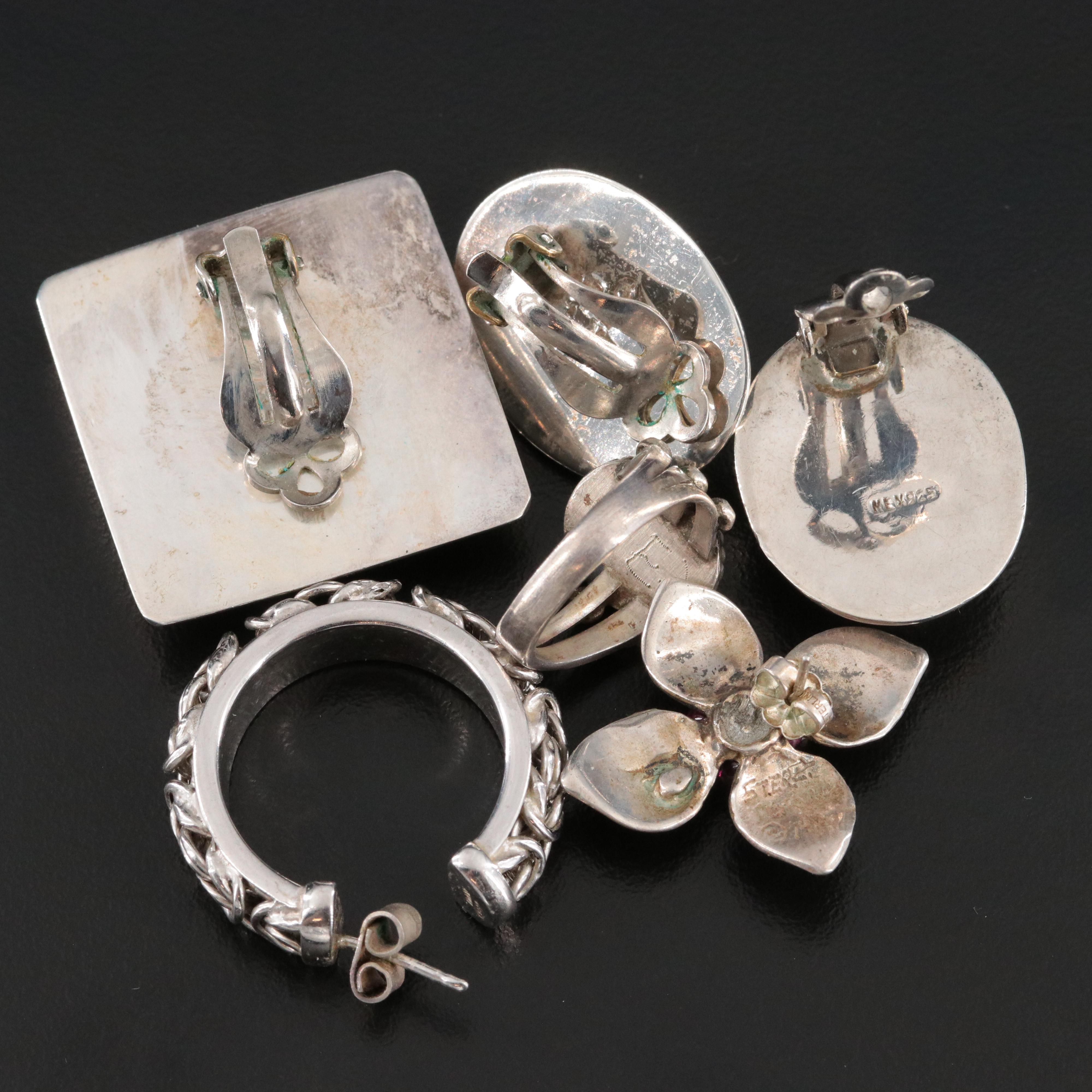 Collection of Sterling Earrings and Ring Featuring Turquoise and Garnet