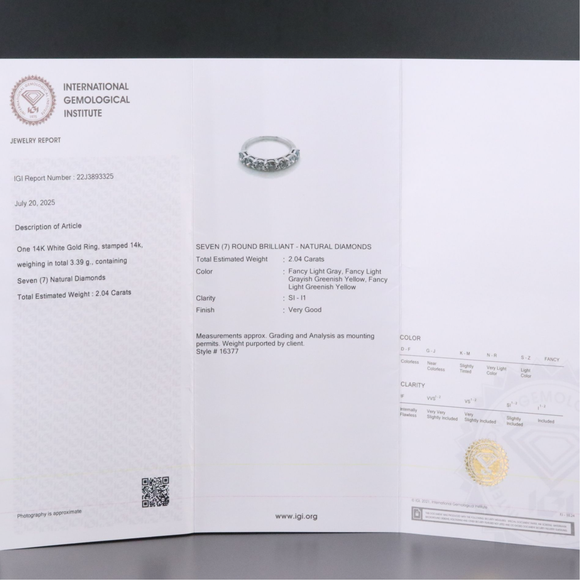 14K 2.04 CTW Diamond Ring with IGI Jewelry Report