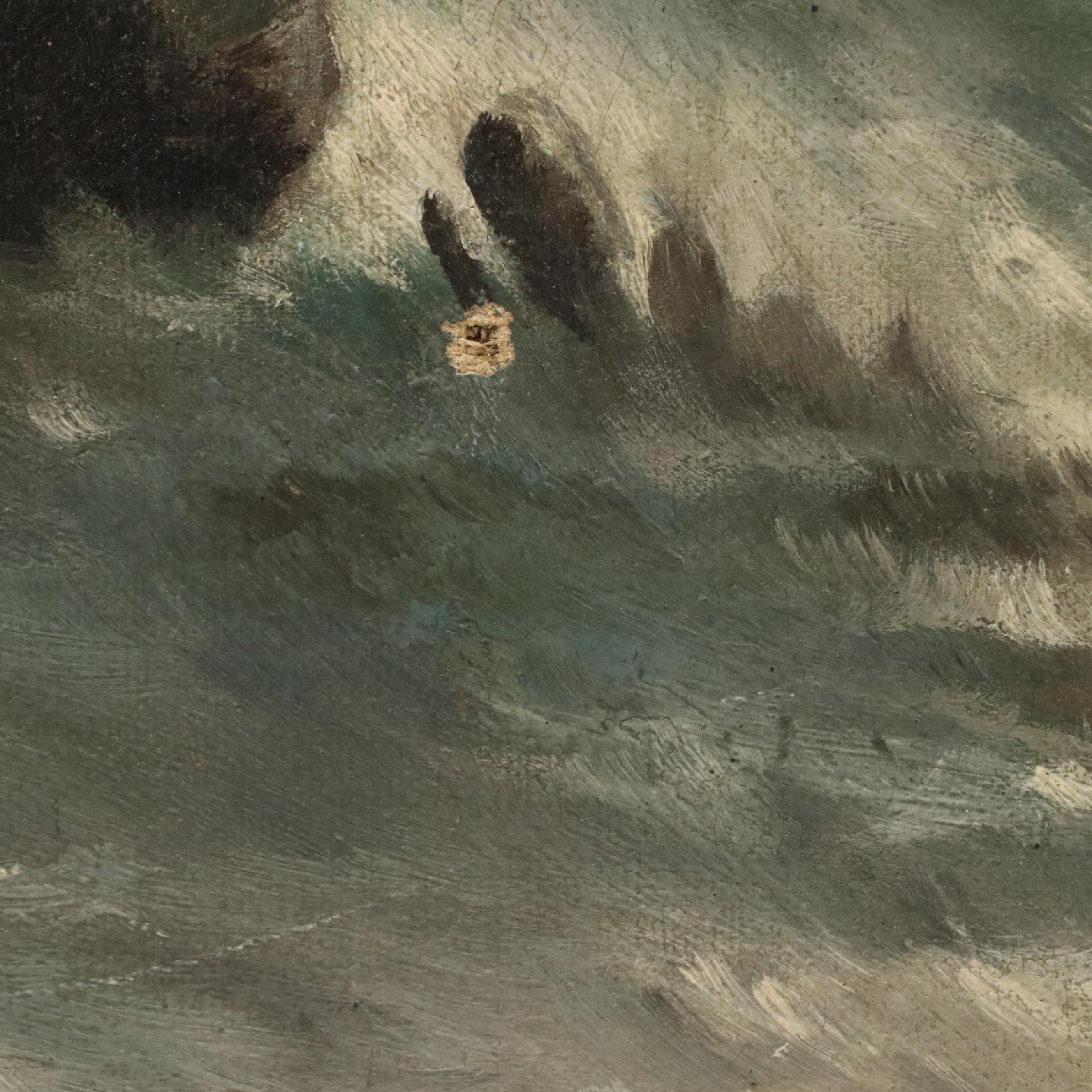 Landscape Oil Painting of Waterfall Scene with Rocky Cliffs